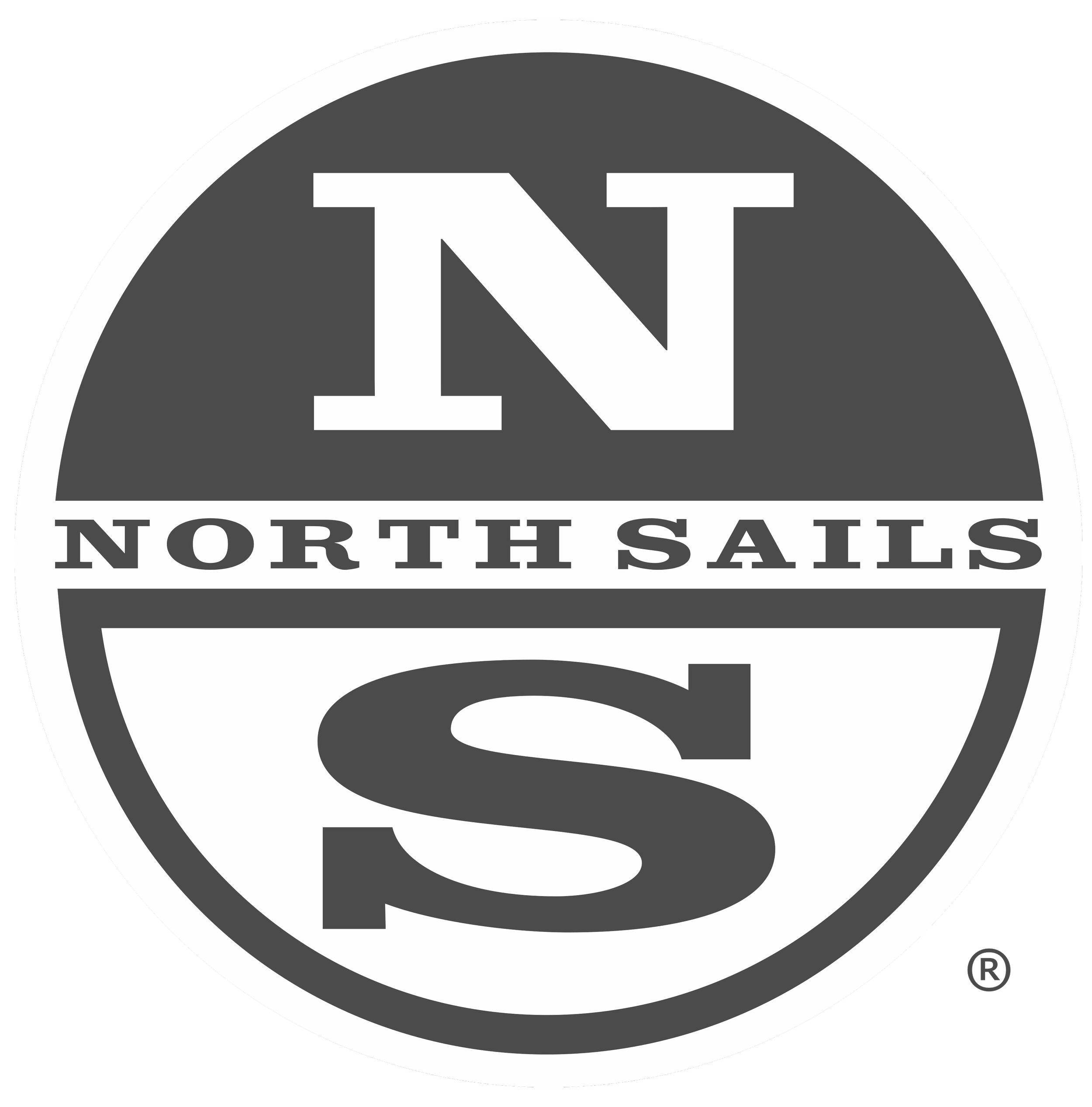 Black and white North Sails logo with large 'N' in the center, surrounded by a circular design and the words 'NORTH SAILS' at the bottom.