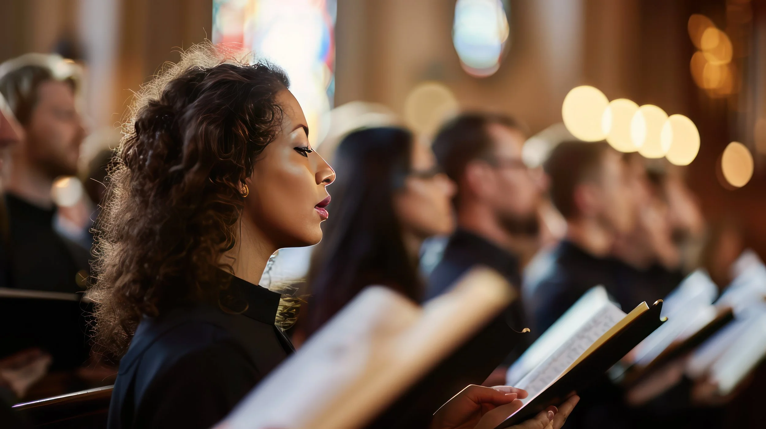Mixed male and female voices raising their voices together in song