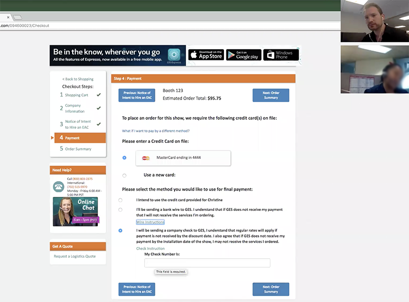 User testing a coded prototype in a testing environment