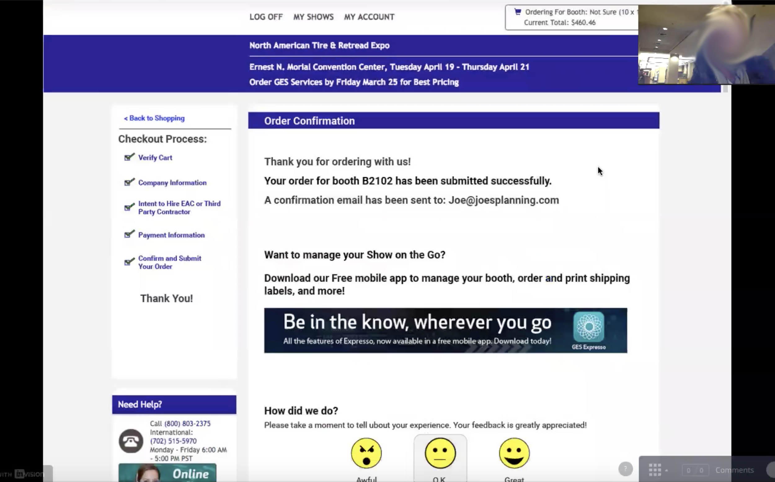 User testing 'Thank You' page on an early prototype.

