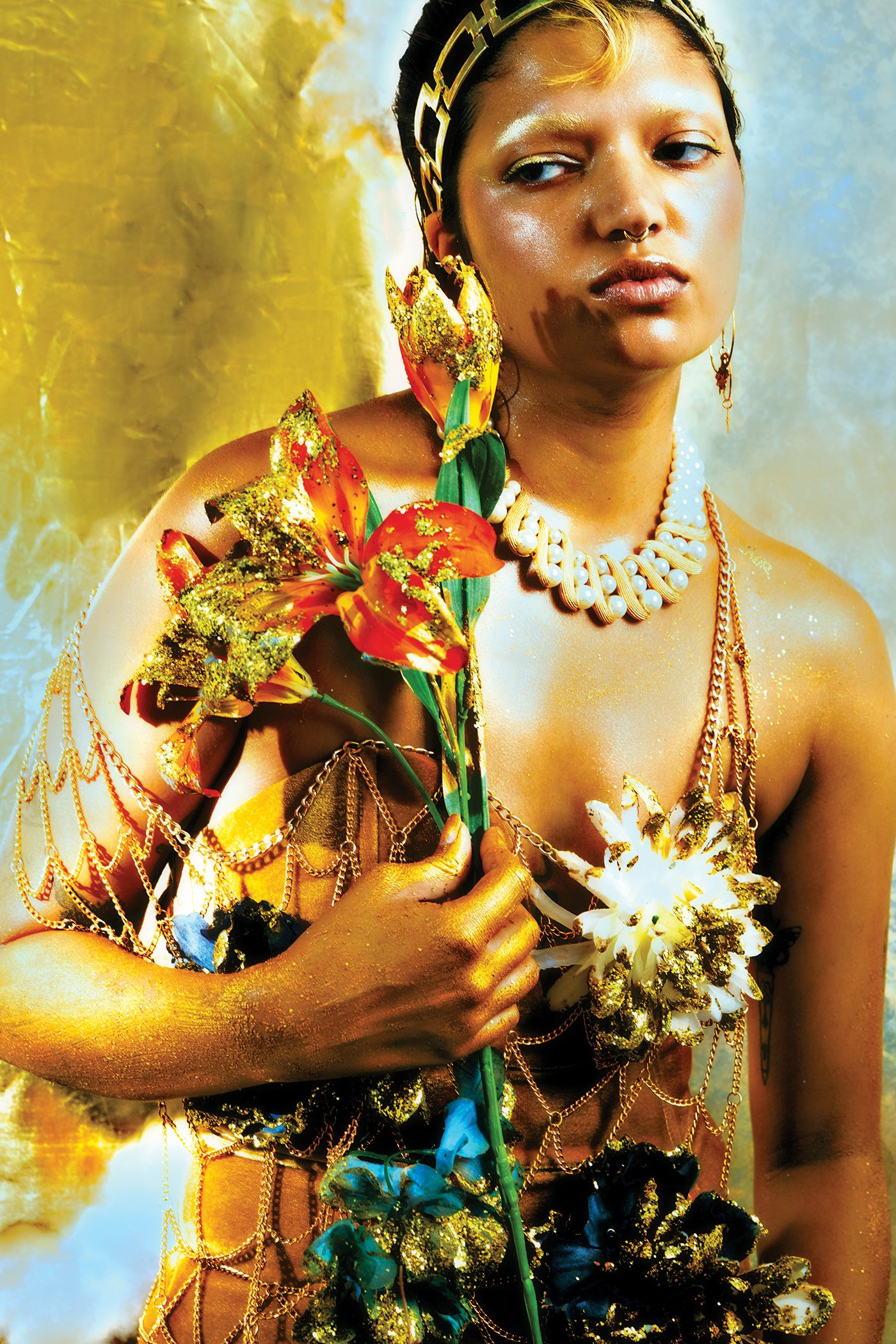 LORD ANJALI, 2024 | Mixed Media on Sunset Metallic
