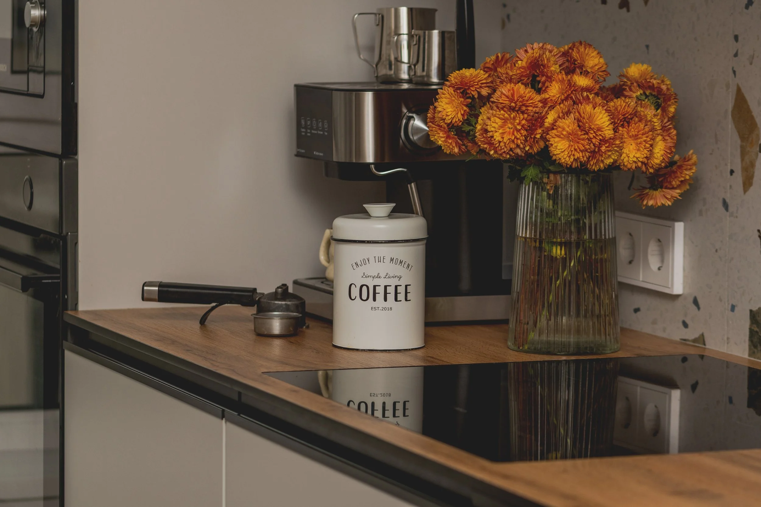 Organized kitchen coffee station created through in-home organizing service by Chaos Untangled™ in Port Saint Lucie, Florida.