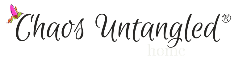 "Chaos Untangled® Home division logo with hummingbird symbol representing boutique in-home organizing and lifestyle support services."