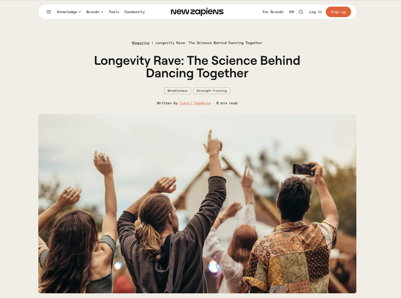 A piece in New Zapiens, authored by Yukari Takehisa, on 'Longevity Rave: The Science Behind Dancing Together'