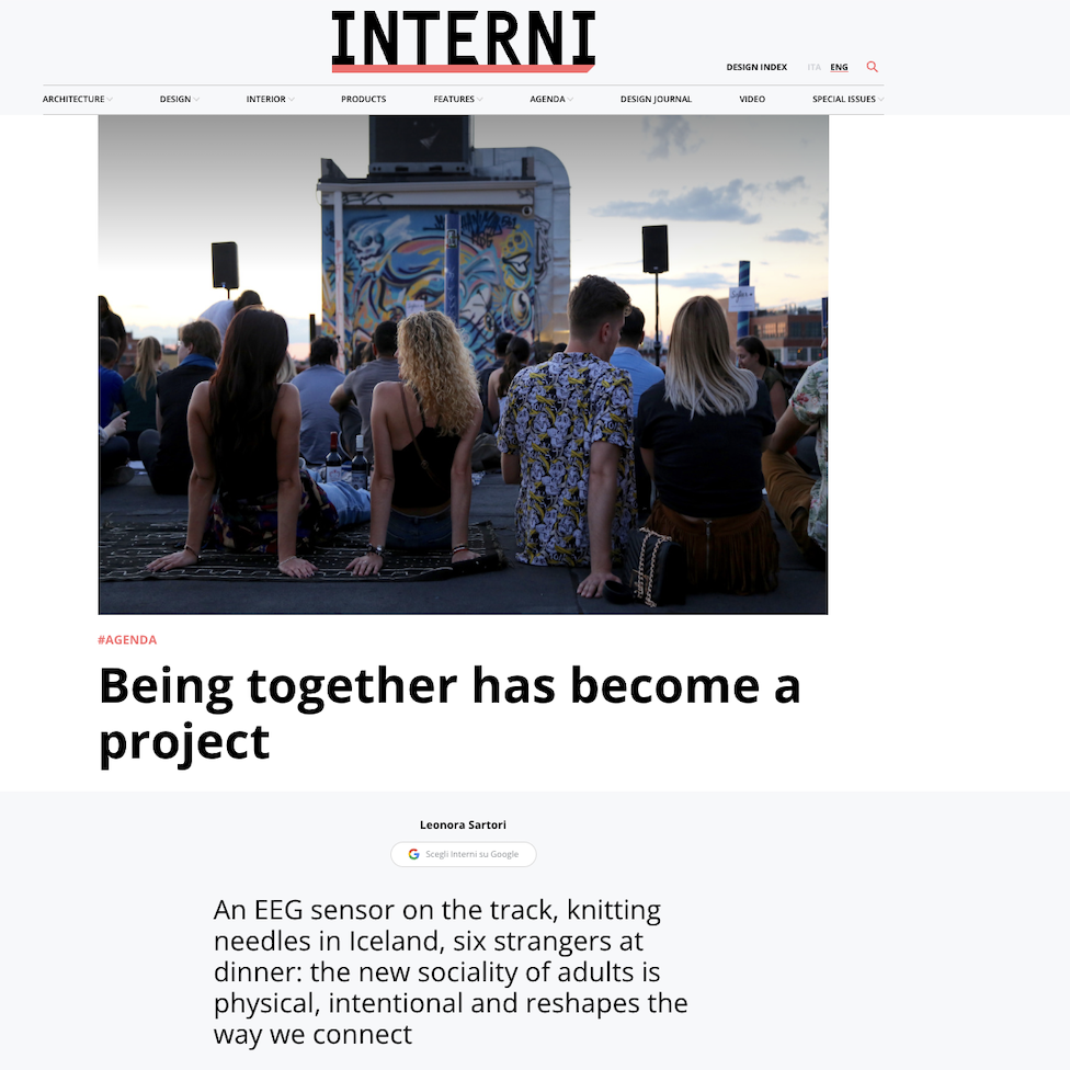 Longevity Rave, as a collective laboratory, featured in Interni magazine, on how today's adults are trying different ways to have fun and connect with others. 