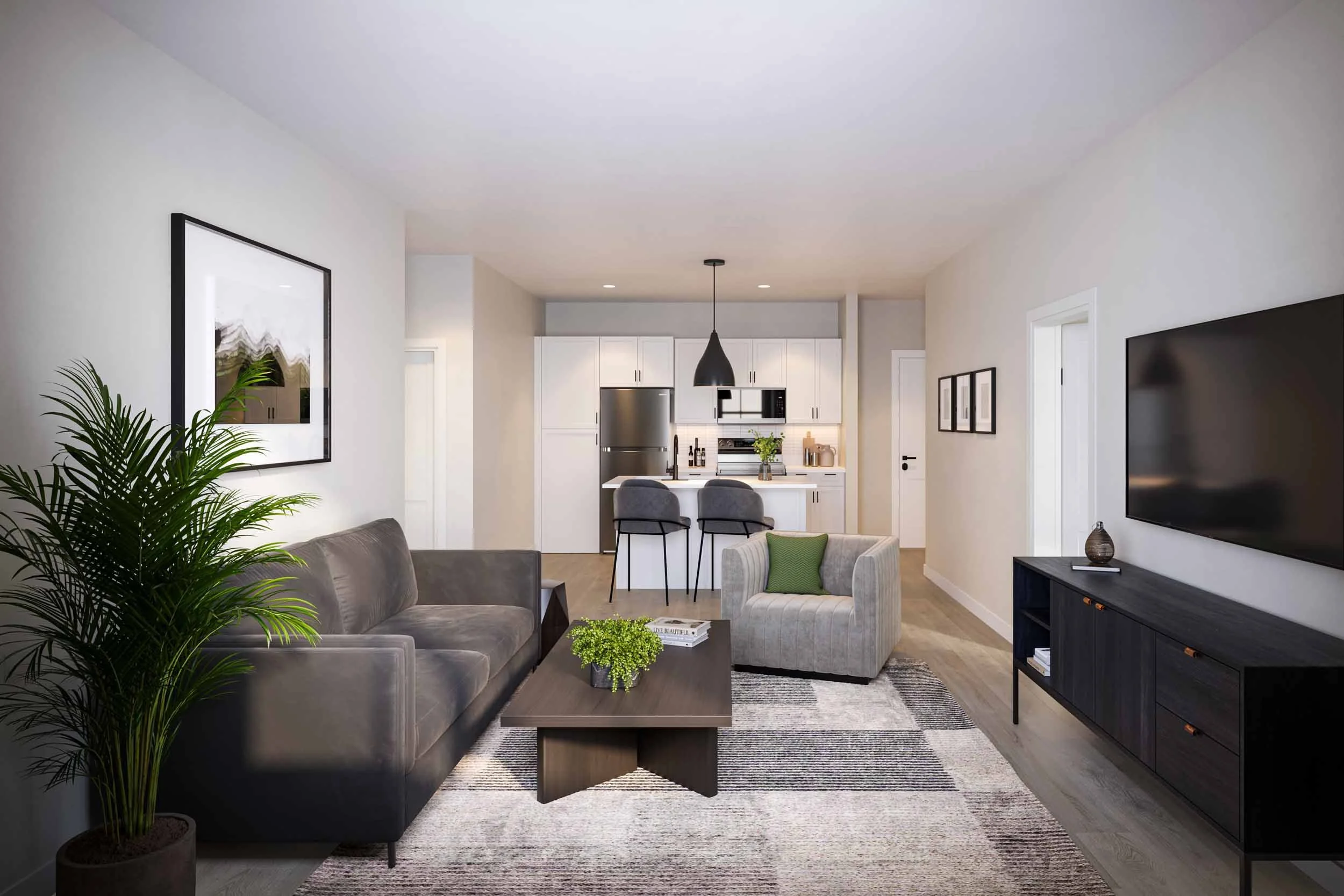 The Fitzgerald | Apartments in Bexley, OH | Living Room and Kitchen
