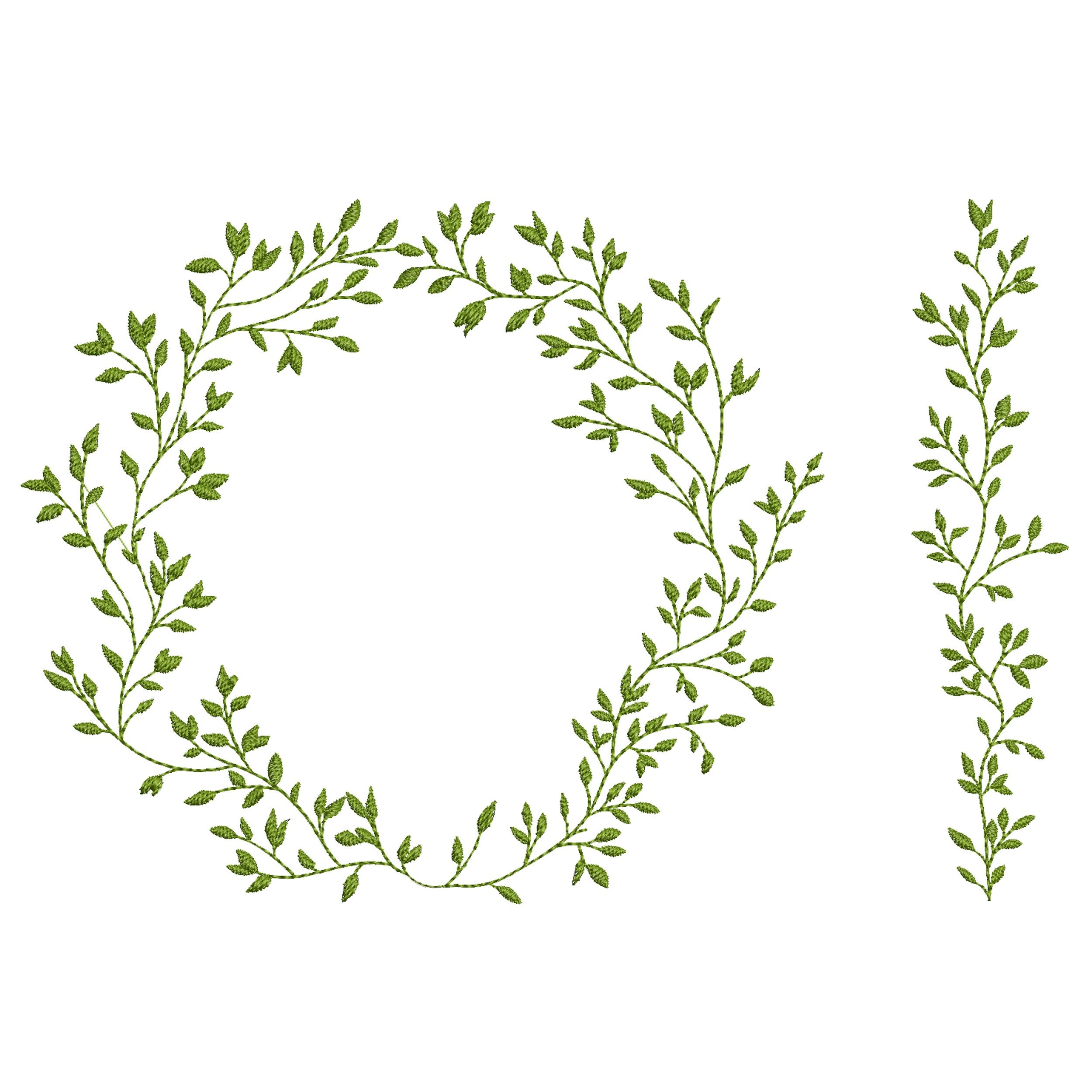 Rich Greenery Wreath and Border Machine Embroidery Design