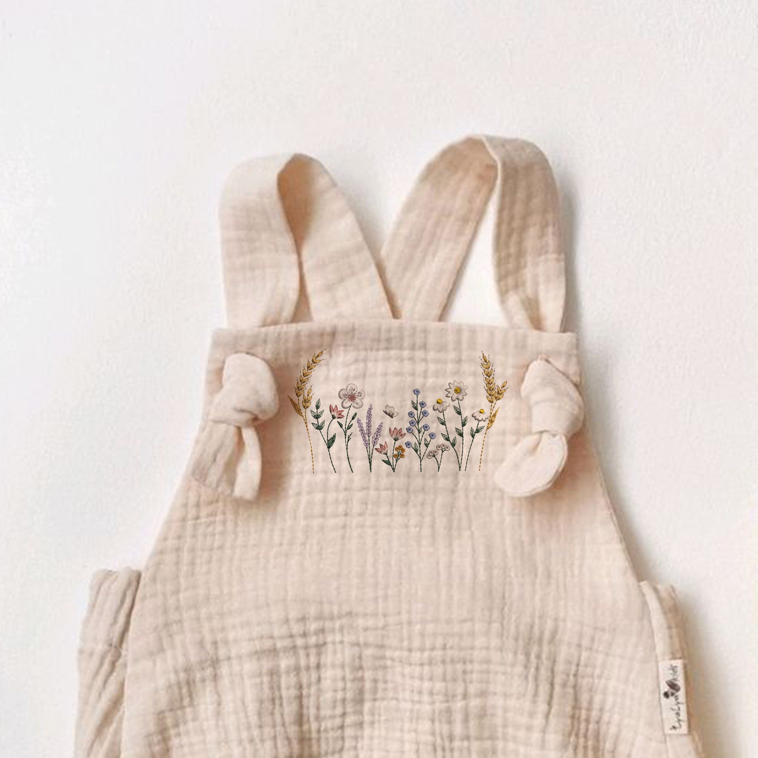 Summer Wildflowers Machine Embroidery Design embroidered on a kid's clothes