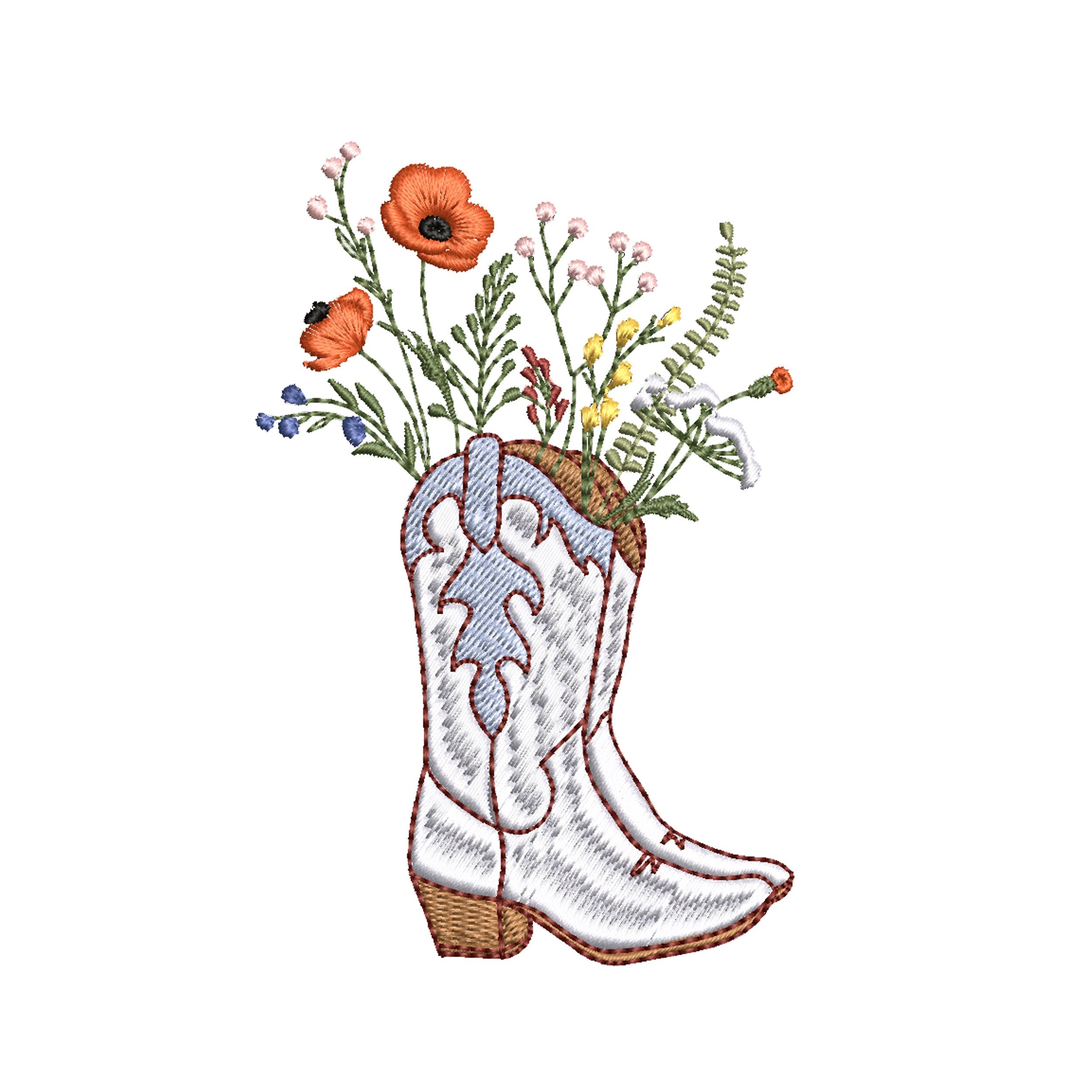 Cowgirl Wildflower Boots Machine Embroidery Design