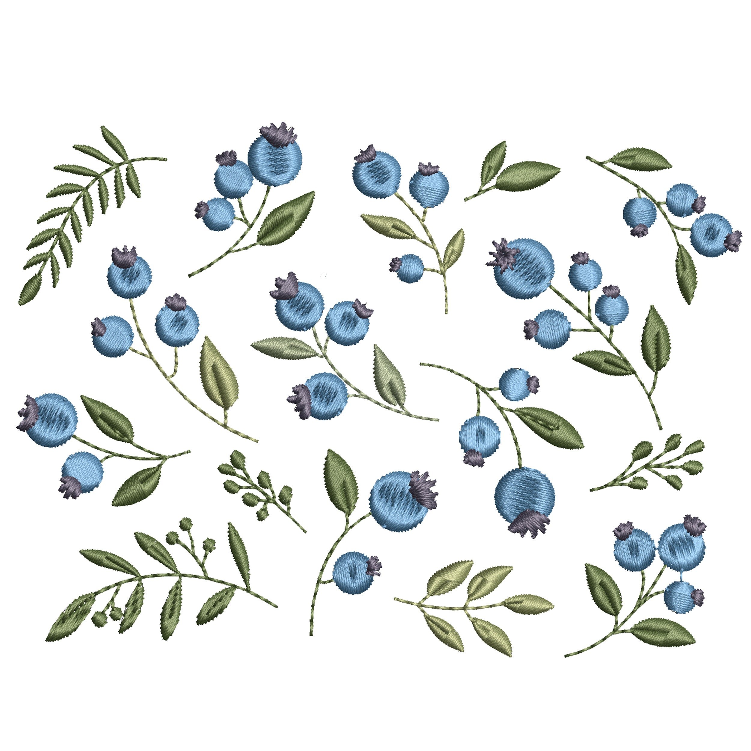 16 Blueberry Branches Machine Embroidery Design File