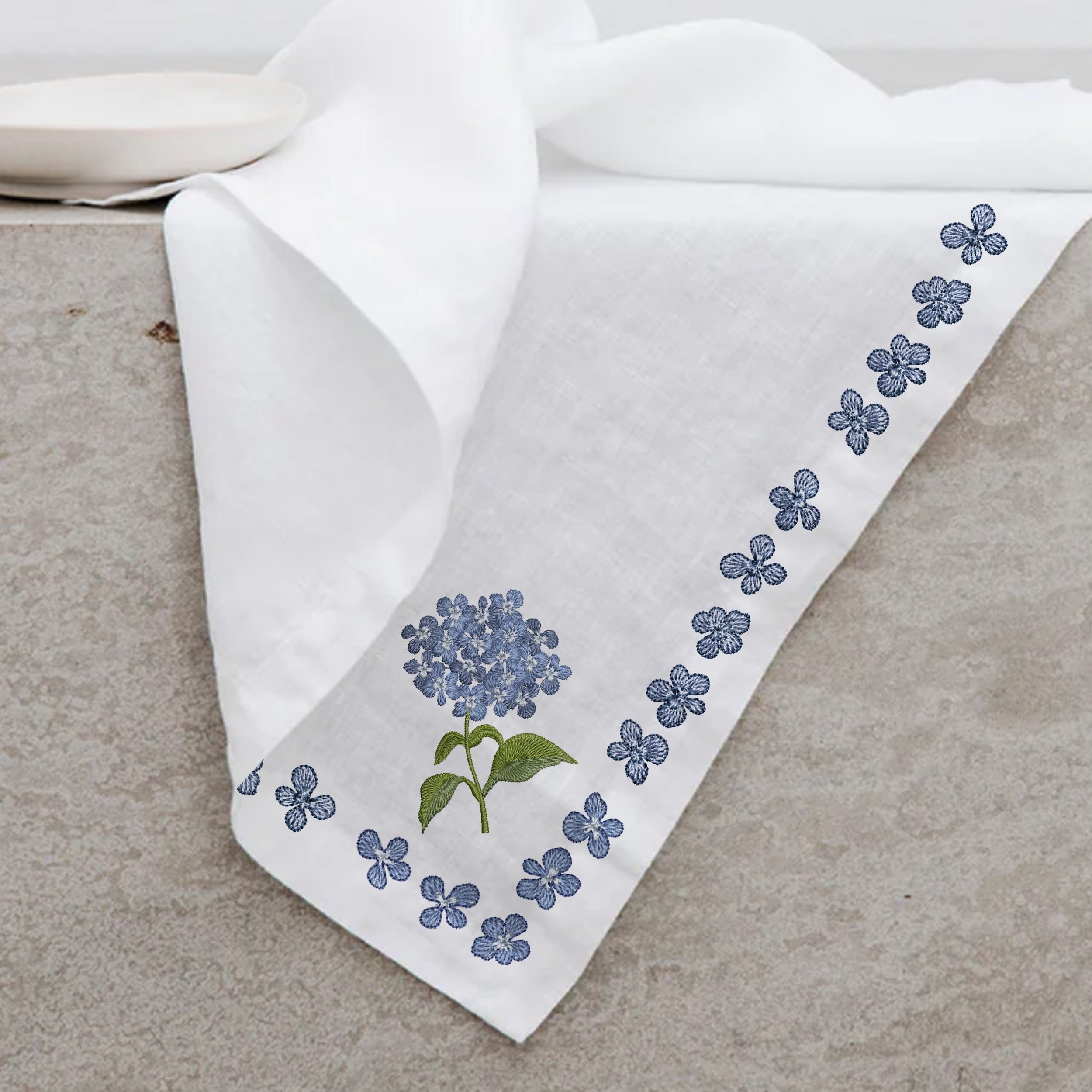 Mini Tiny Hydrangea Flower Machine Embroidery Design embroidered on a towel