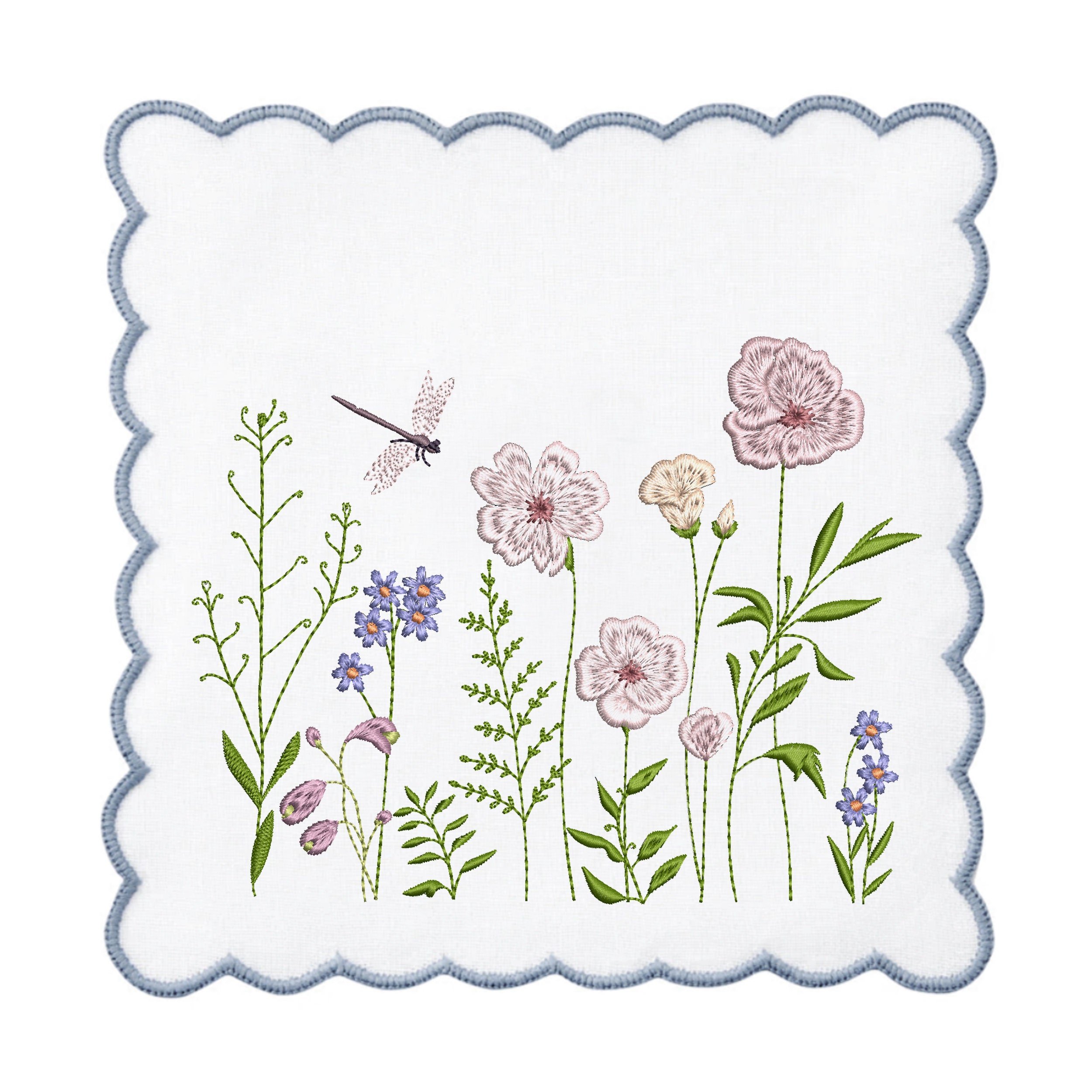 Summer Day Flower Machine Embroidery Design File embroidered on a napkin