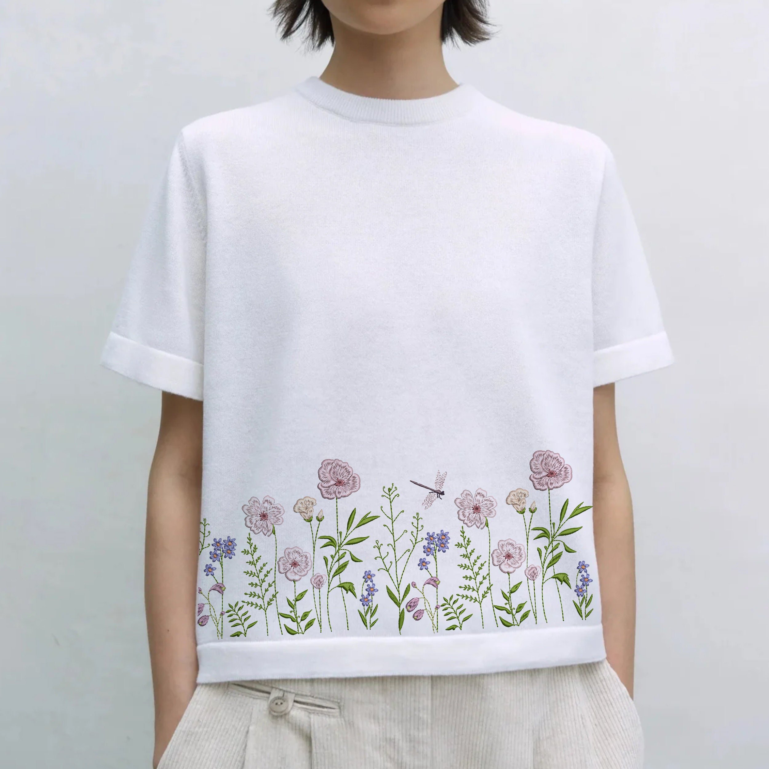 Summer Day Flower Machine Embroidery Design File embroidered on a blouse