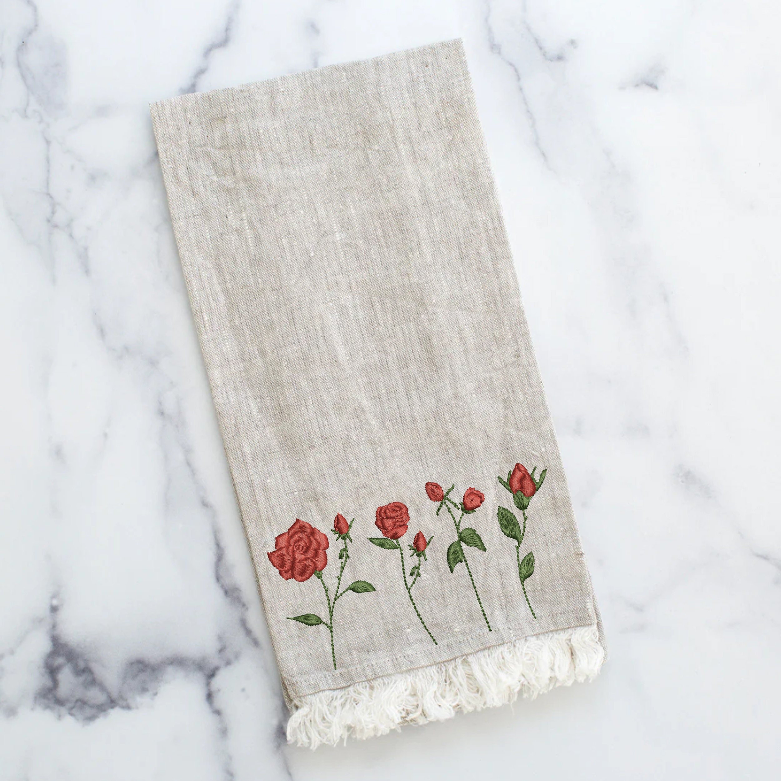12 Rose Flowers Machine Embroidery Design embroidered on a towel