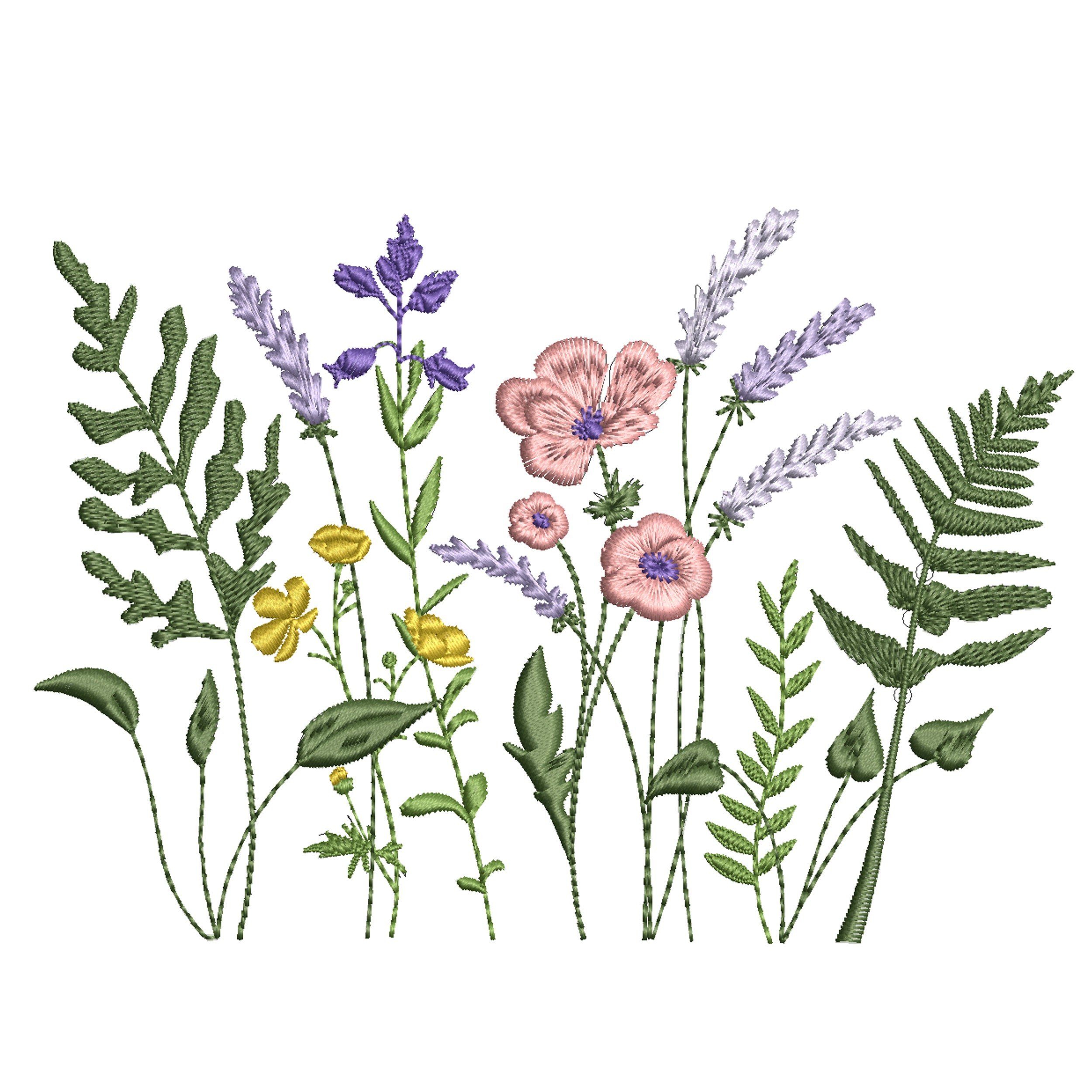 Lavender, Poppy and Fern Meadow Machine Embroidery Design