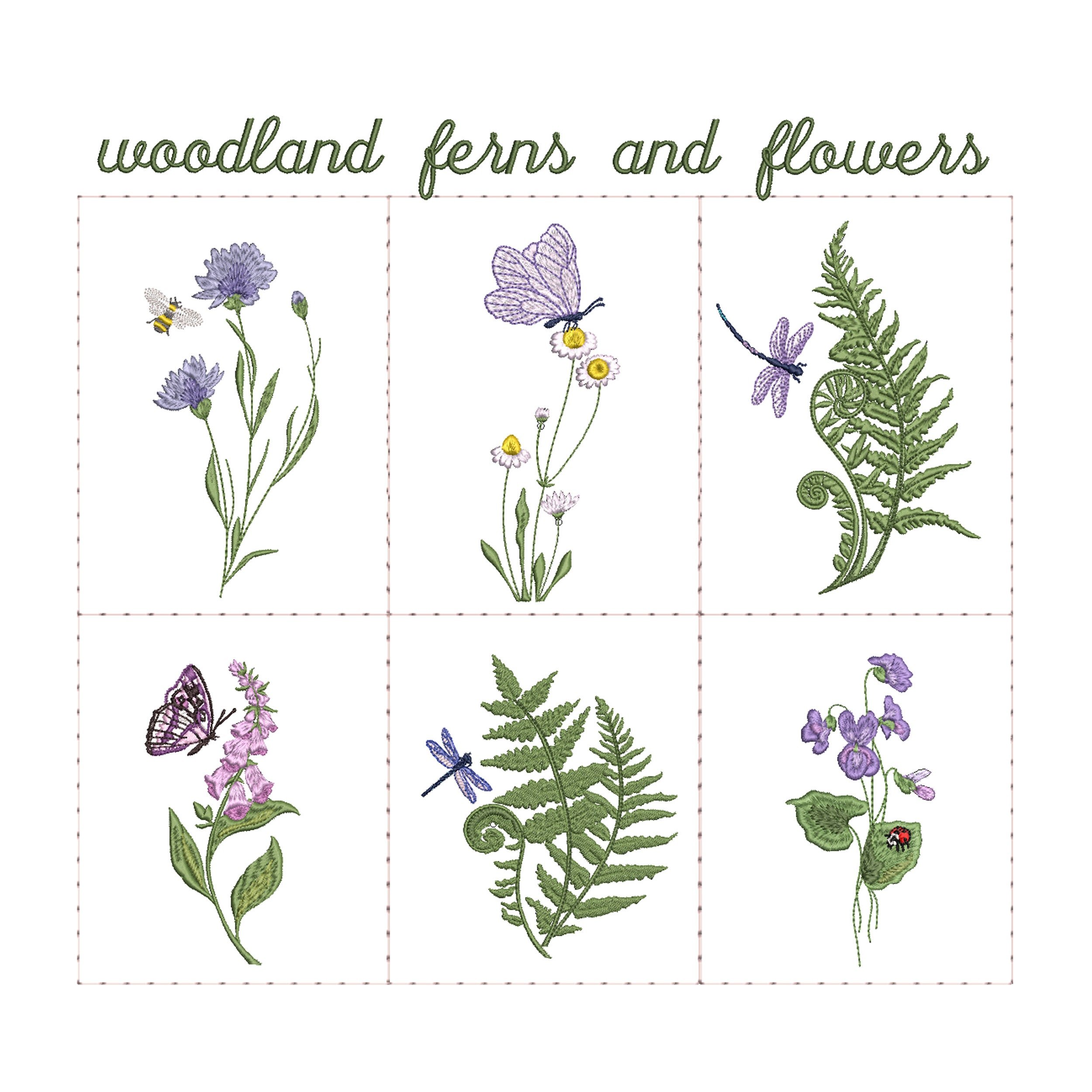 Woodland Fern and Flower Design File Bundle for Machine Embroidery