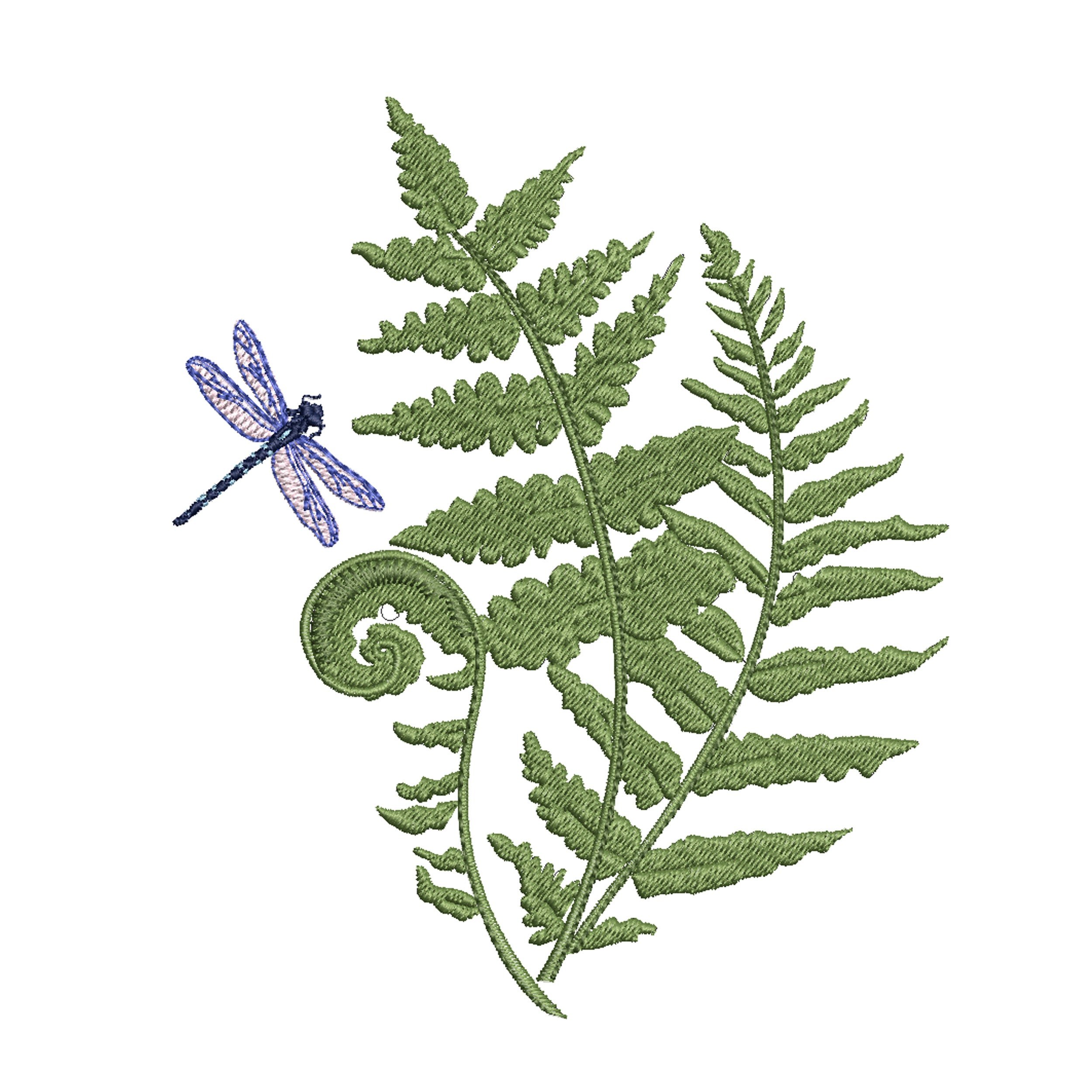 Fern and Dragonfly Machine Embroidery Design File