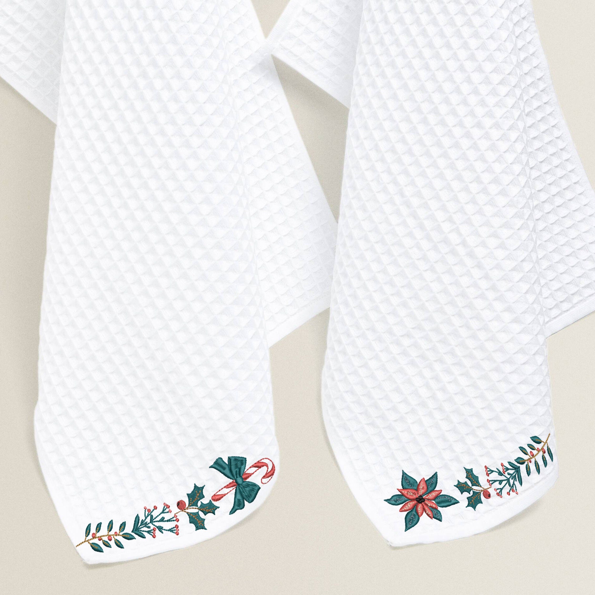 Wonderful Christmas Collection Machine Embroidery Design embroidered on a waffle towel set
