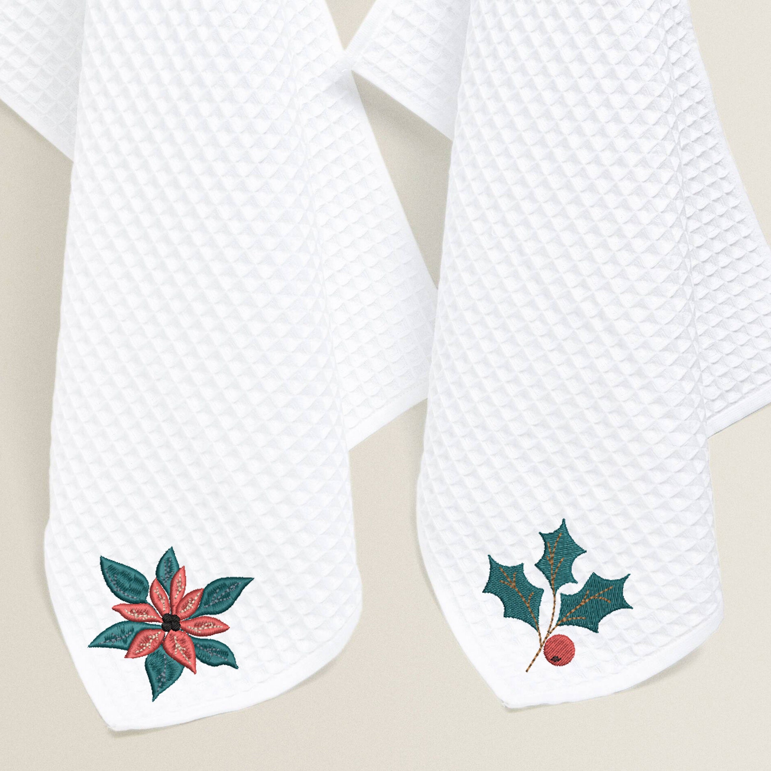 12 Wonderful Christmas Elements Machine Embroidery Design embroidered on holiday towels