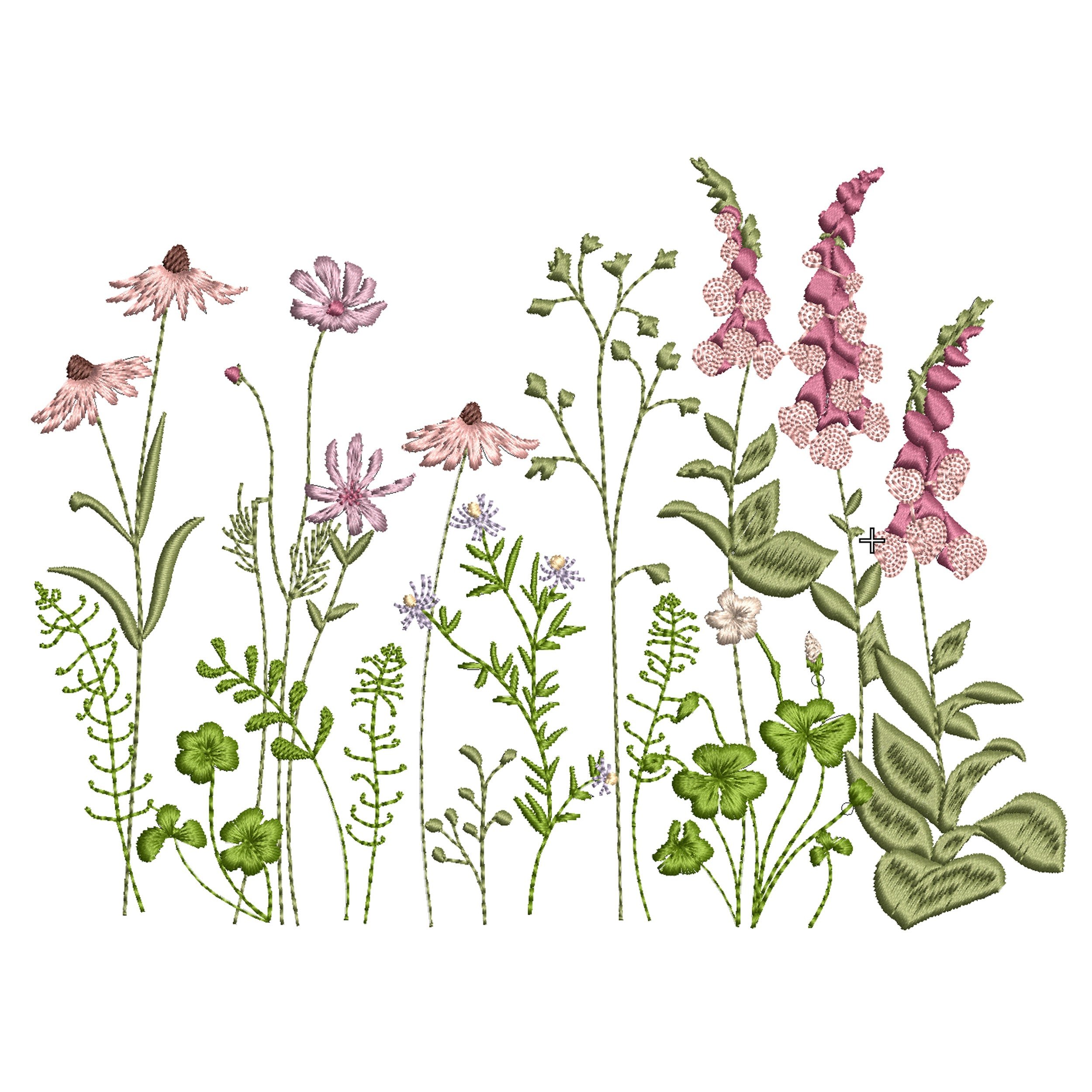 Coneflower and Foxglove Flower Garden for Machine Embroidery