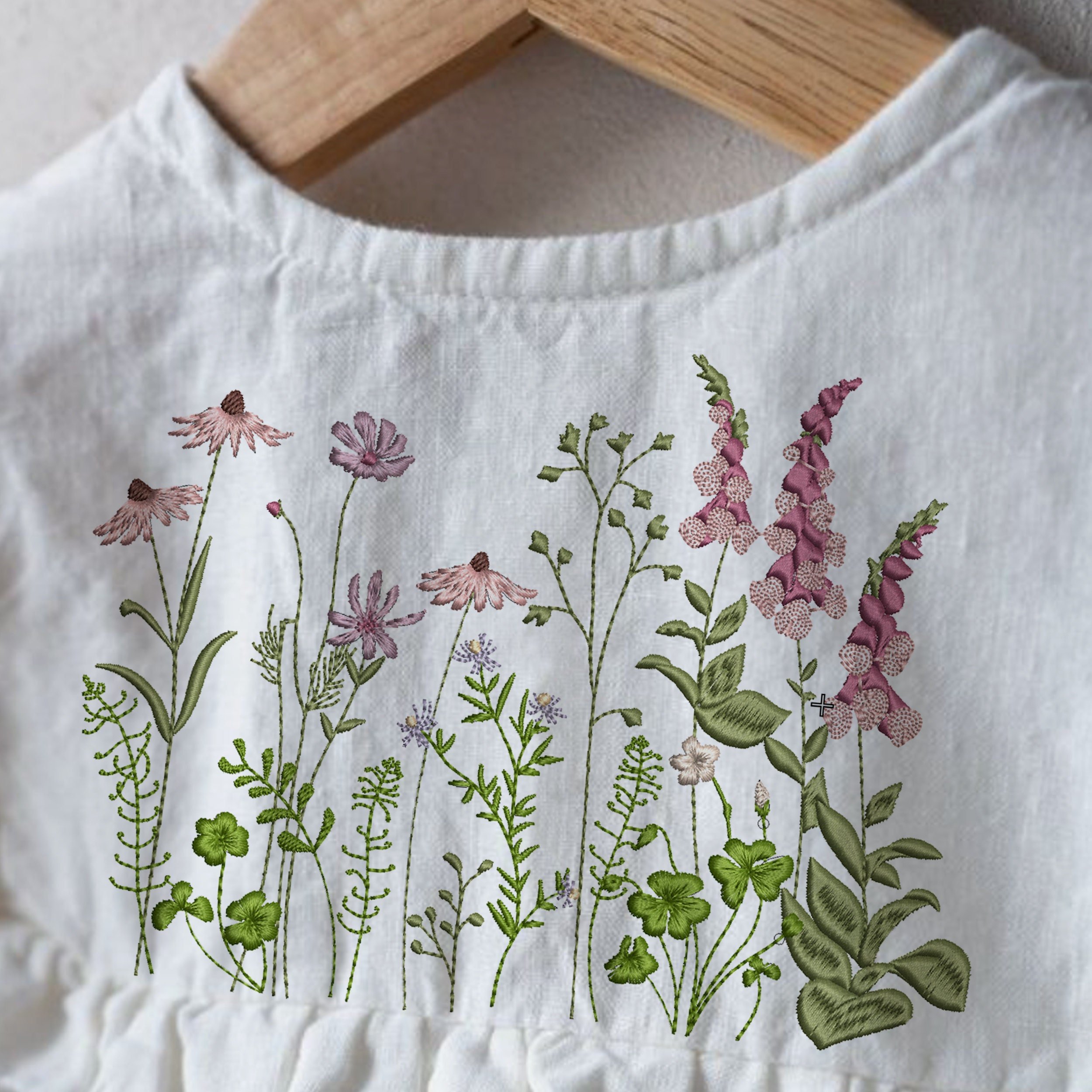 Coneflower and Foxglove Flower Garden for Machine Embroidery embroidered on a blouse