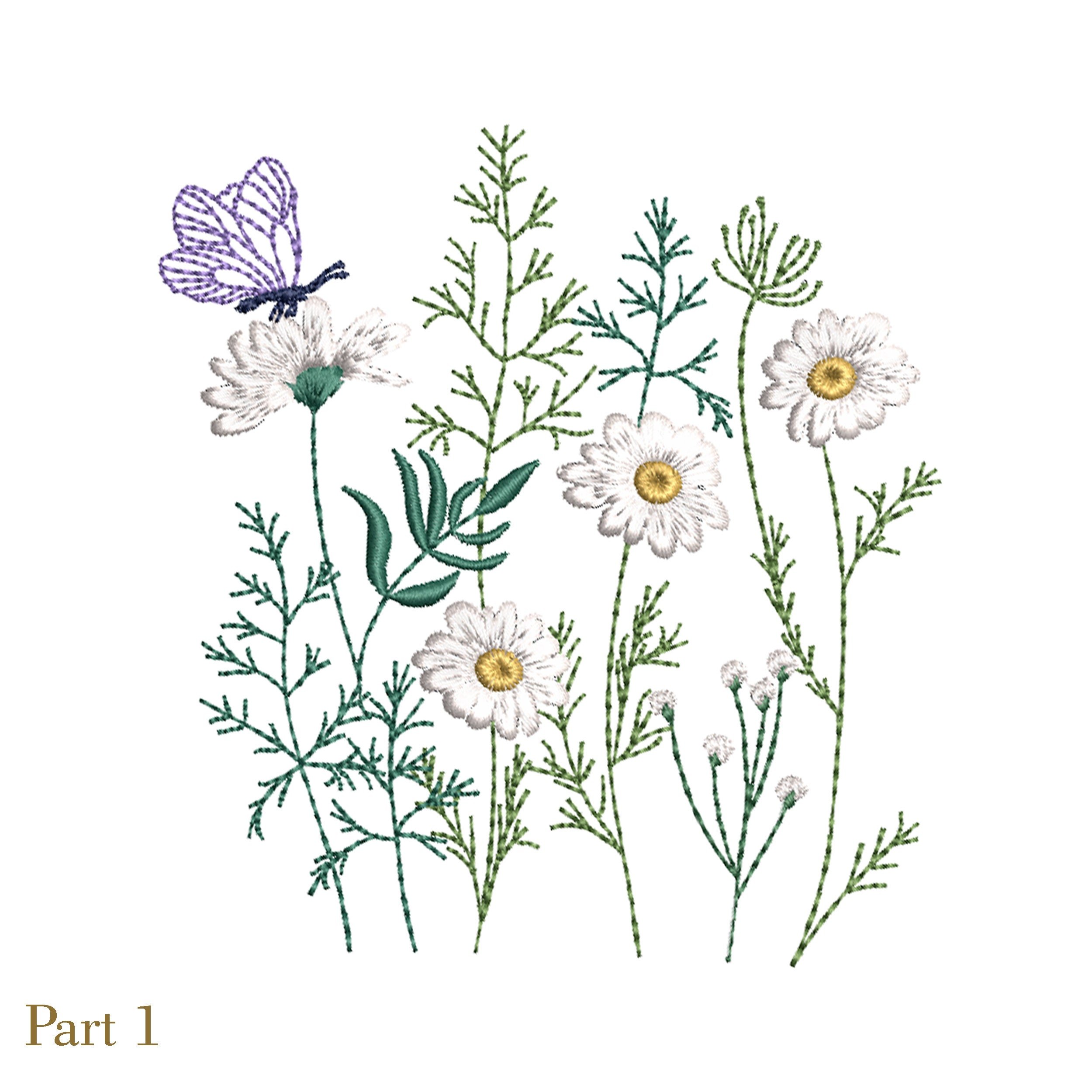 Butterfly Chamomile Flower Meadow Machine Embroidery Design File