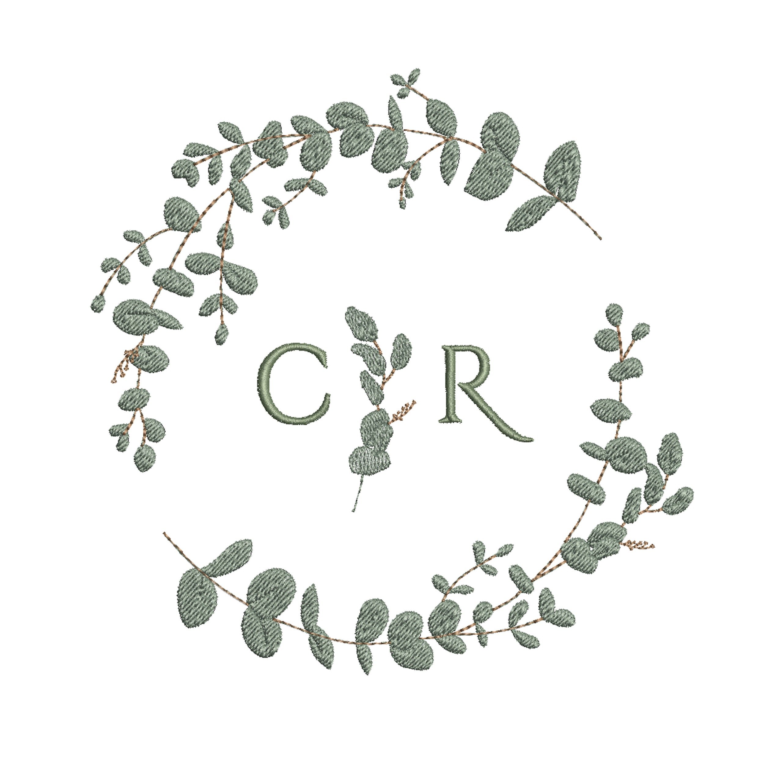 Eucalyptus Wreath Machine Embroidery Design Monogram Wedding Pattern File