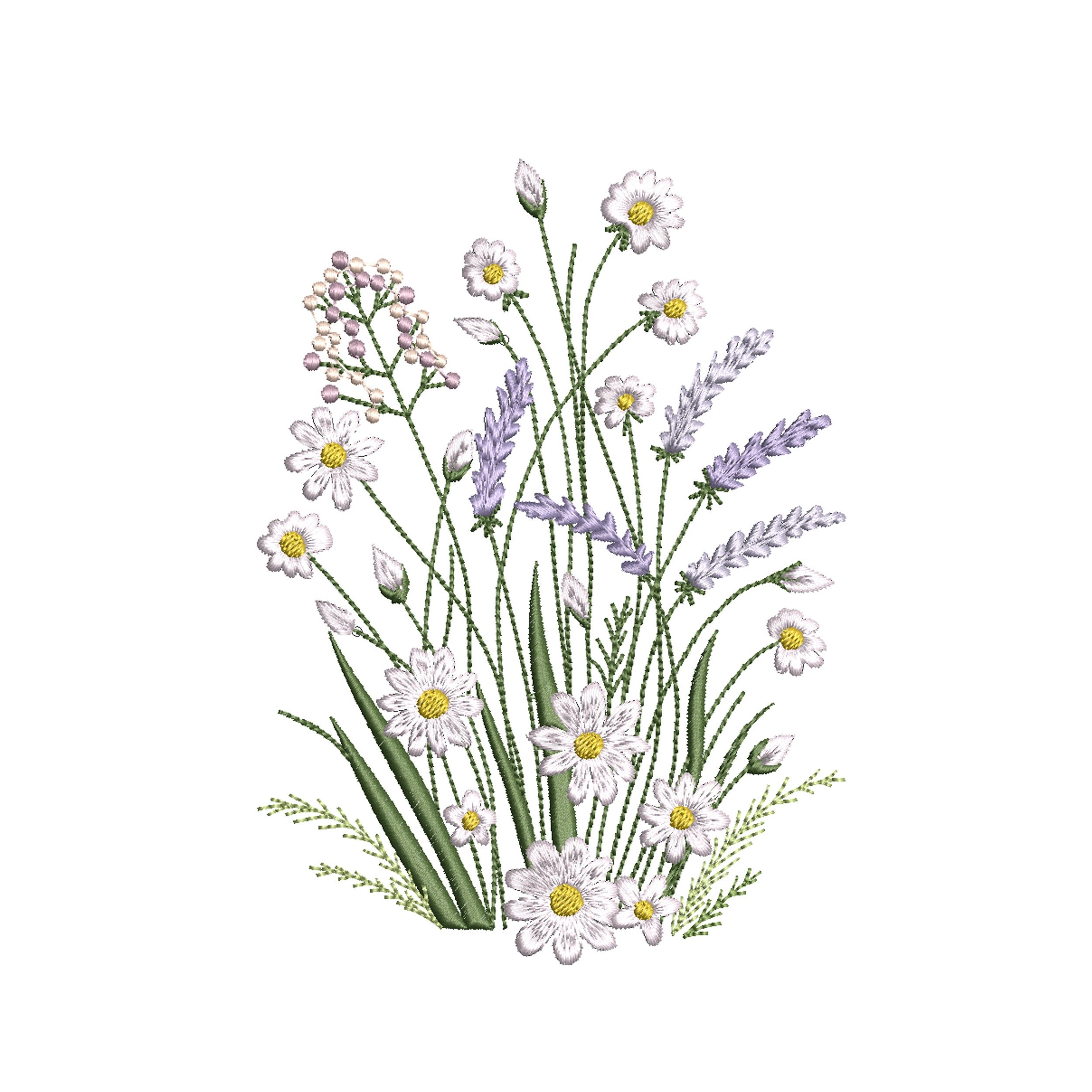 Chamomile and Lavender Flower Machine Embroidery Design