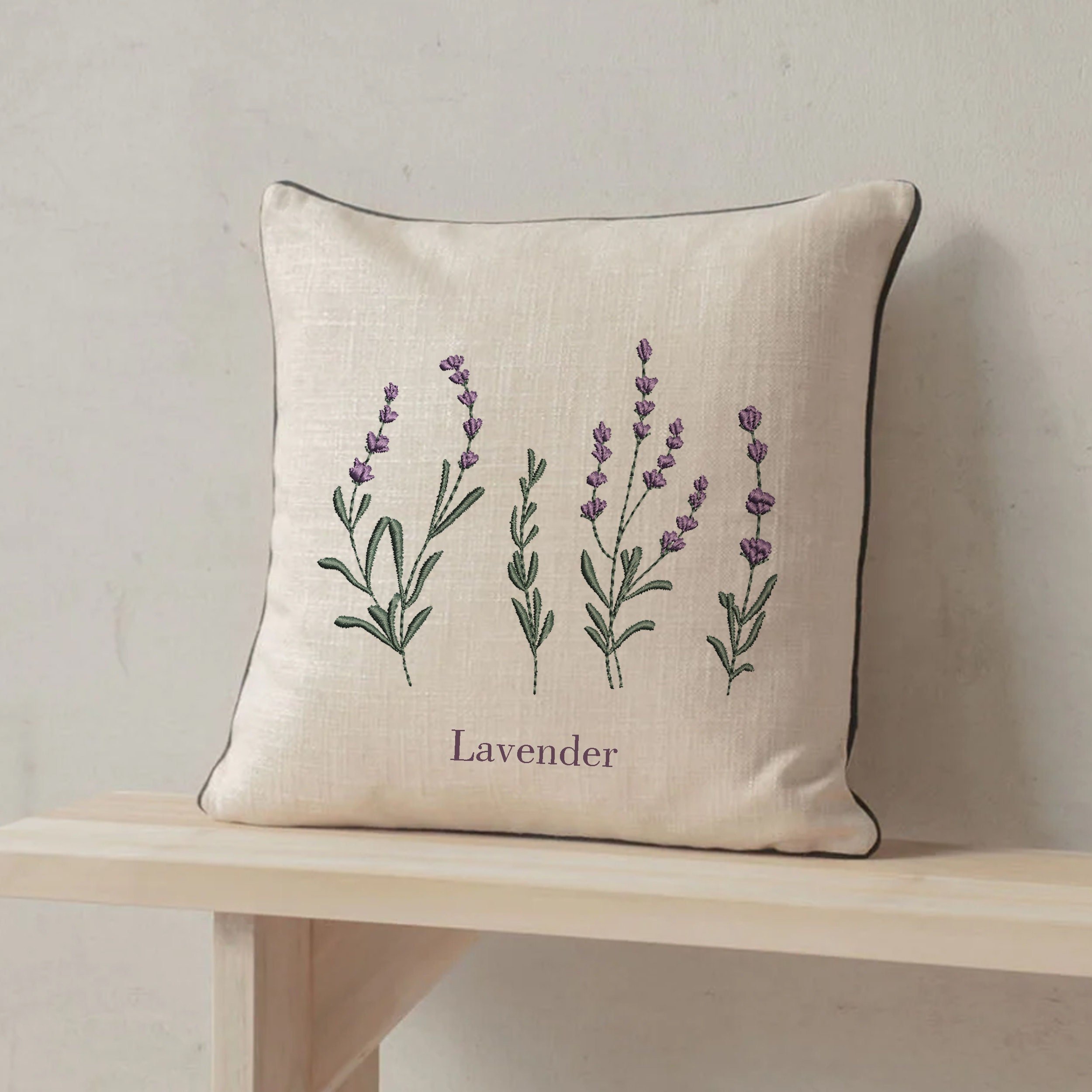 12 Lavender Flowers Machine Embroidery Design Mini Flower Digital Zip File embroidered on a pillow