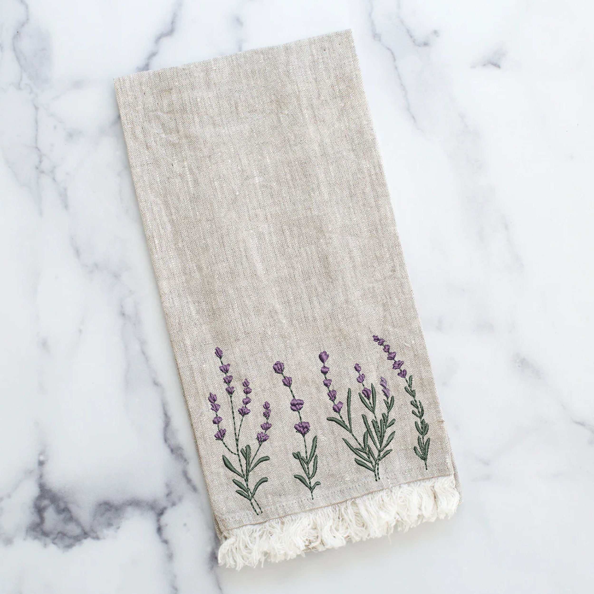 12 Lavender Flowers Machine Embroidery Design Mini Flower Digital Zip File embroidered on a towel