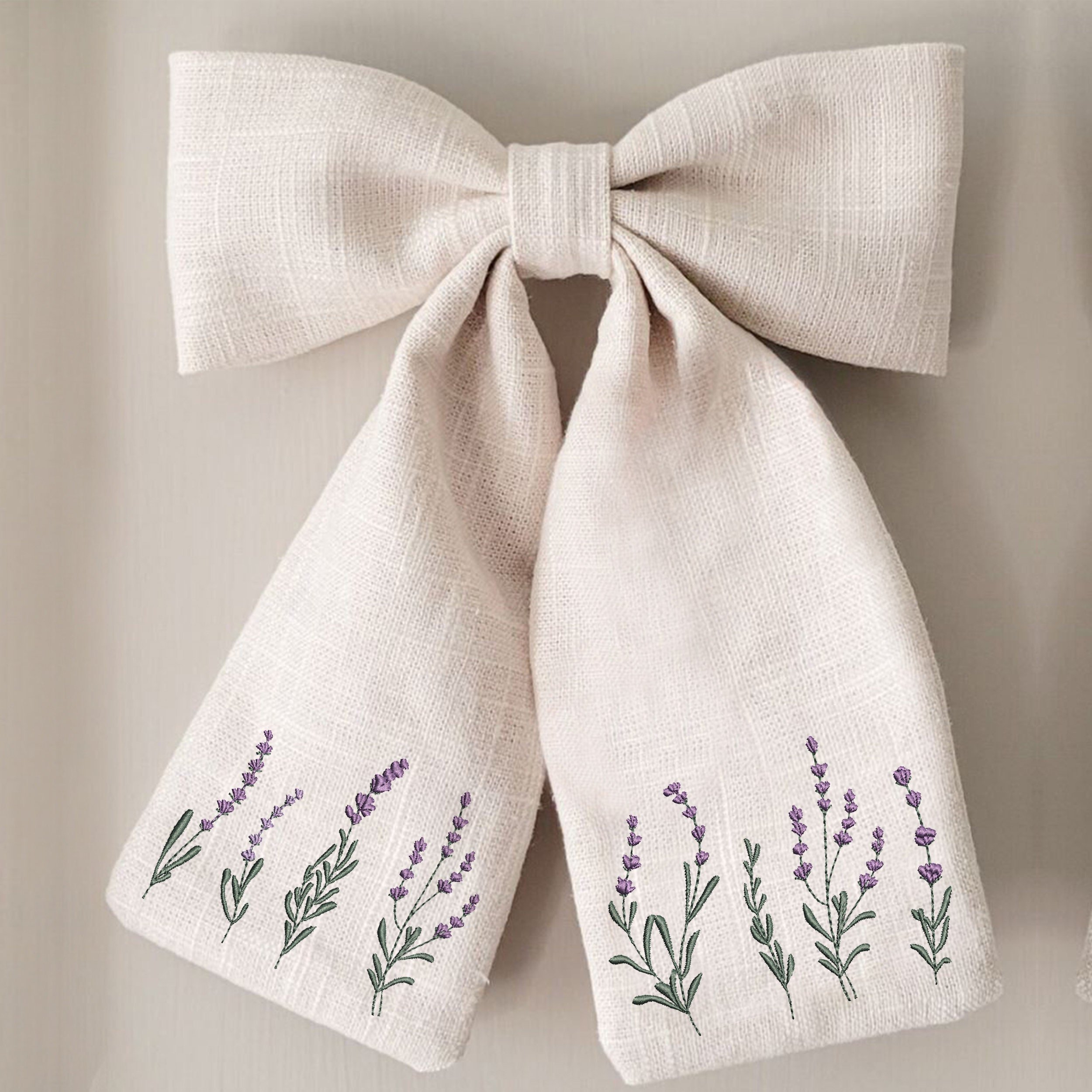 12 Lavender Flowers Machine Embroidery Design Mini Flower Digital Zip File embroidered on a bow