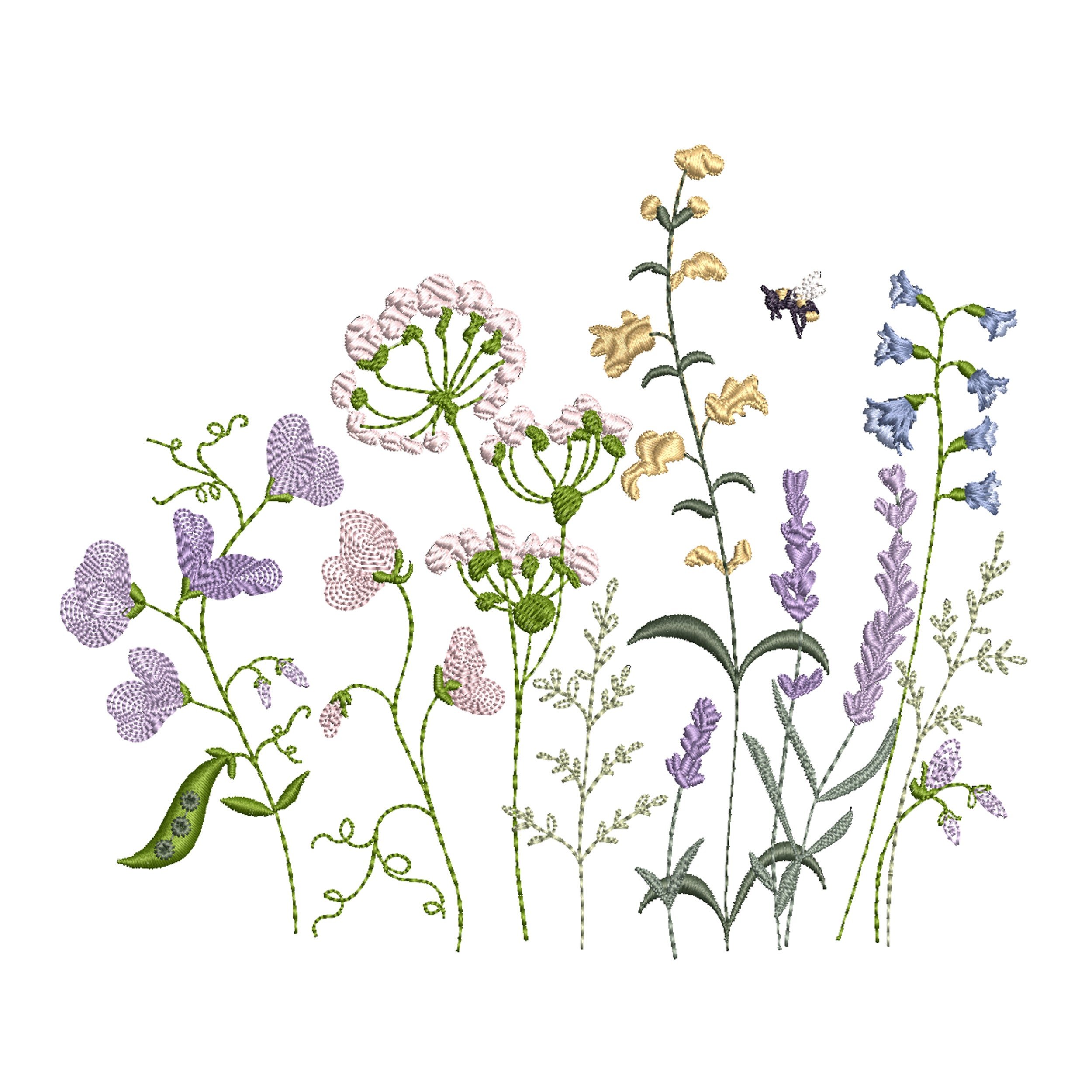 Sweet Pea Flower Meadow Machine Embroidery Design