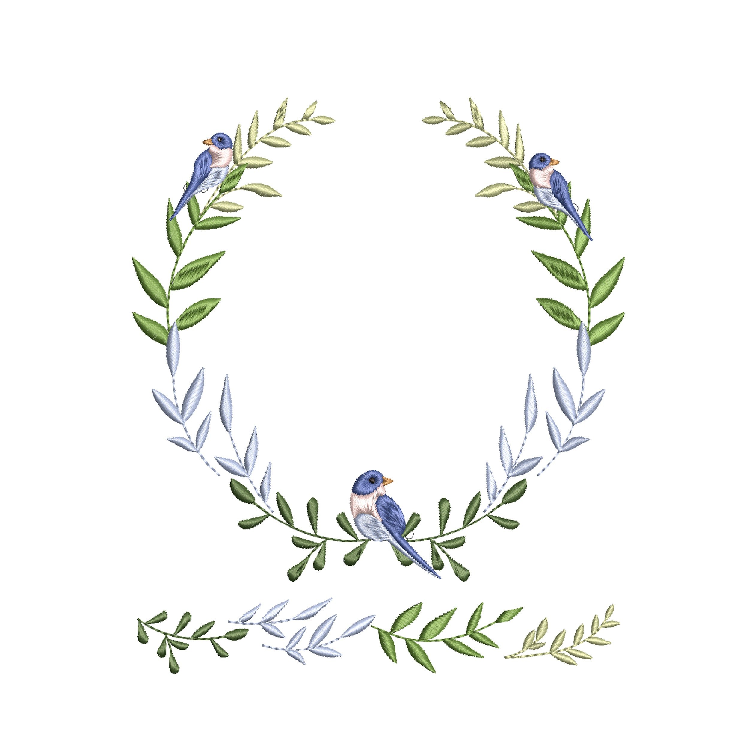 Bird Wreath and Border Machine Embroidery Design