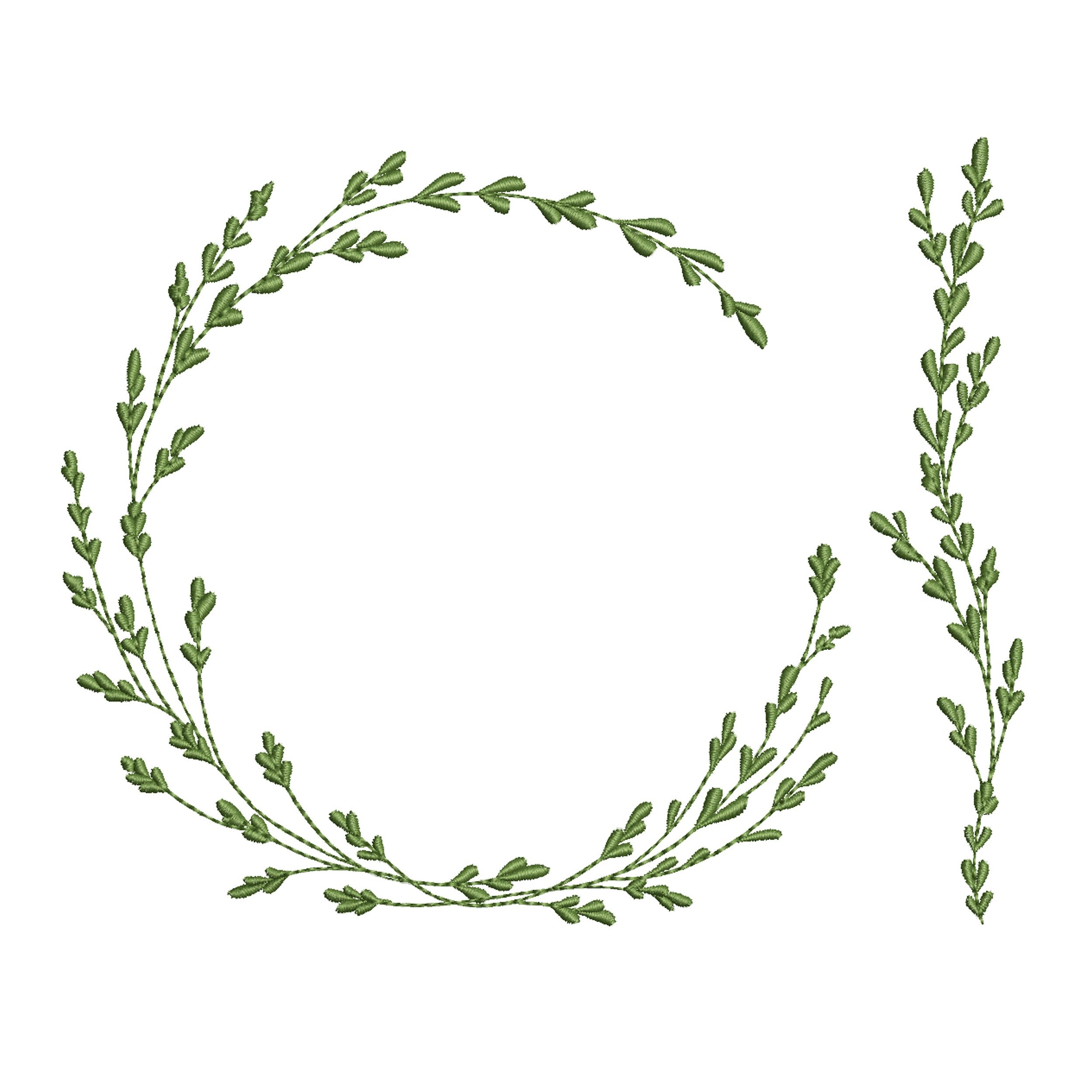 Delicate Greenery Wreath and Border Machine Embroidery Design
