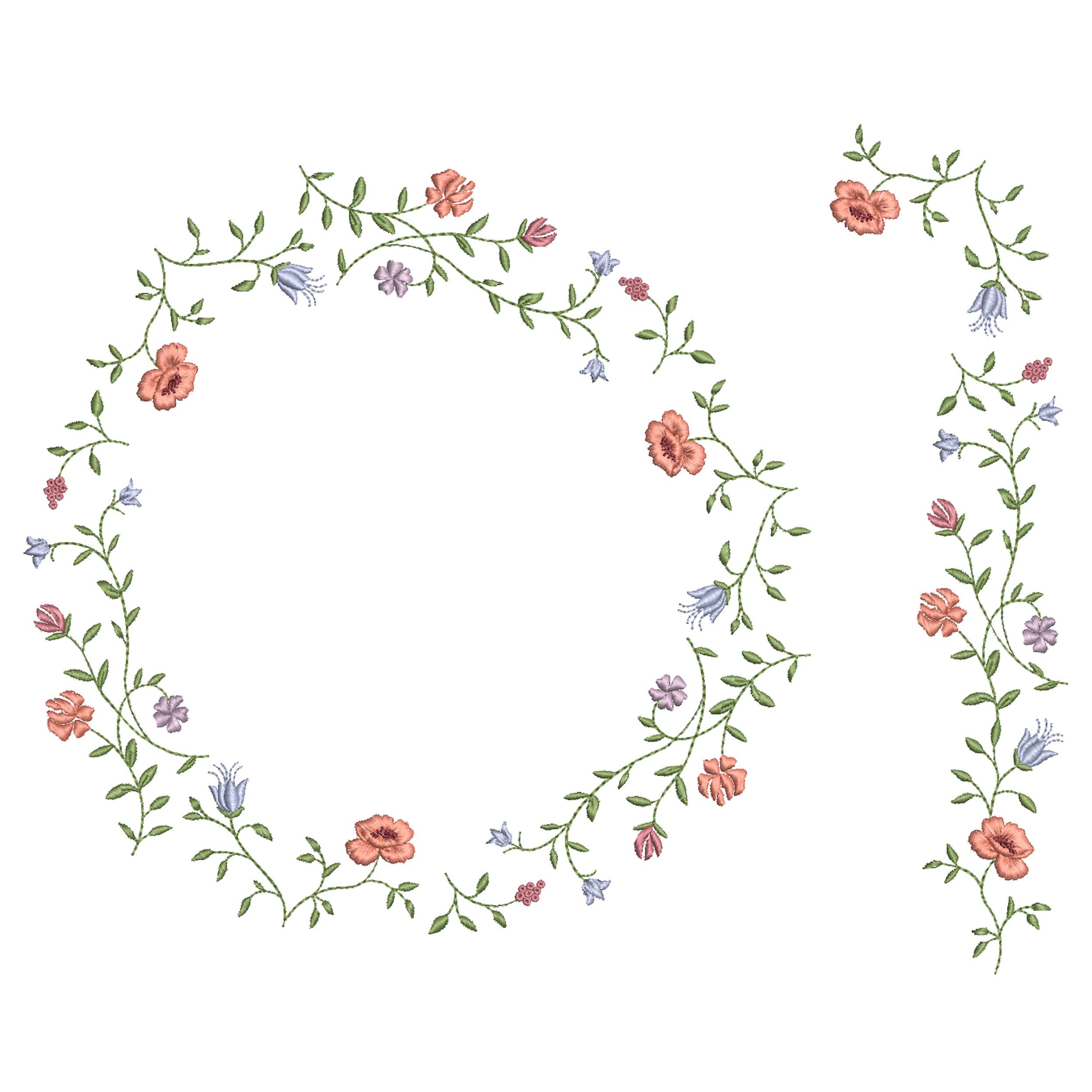 Summer Chintz Floral Wreath Border and Corner Machine Embroidery Design File