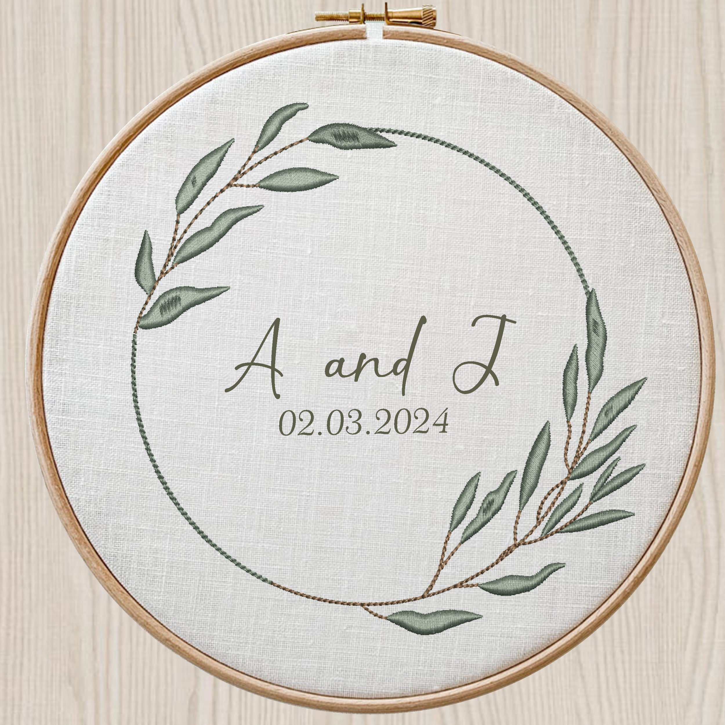 Eucalyptus Laurel Wreath and Branches Machine Embroidery Designs embroidered on a hoop