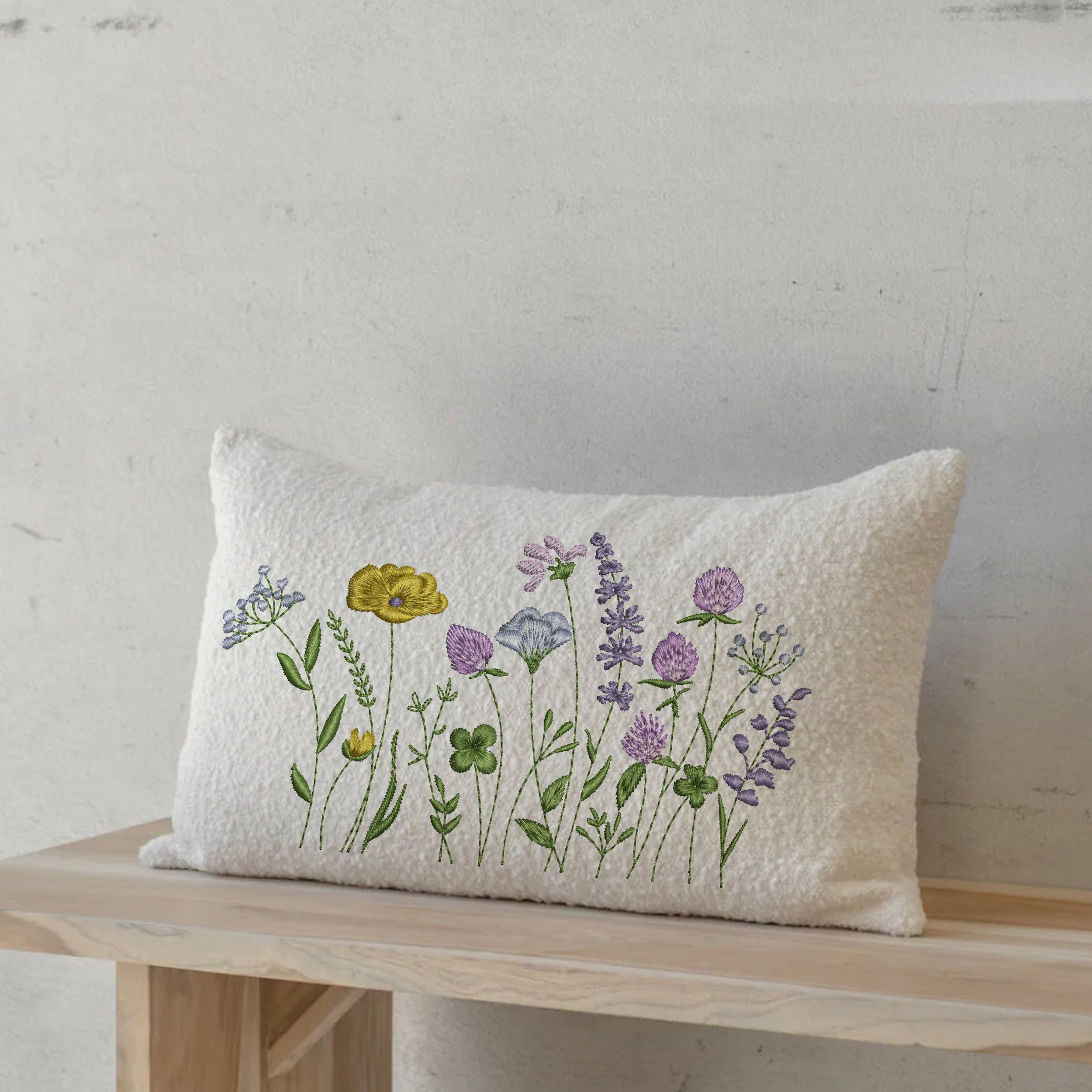 Clover Flower Garden Machine Embroidery Design embroidered on a pillow