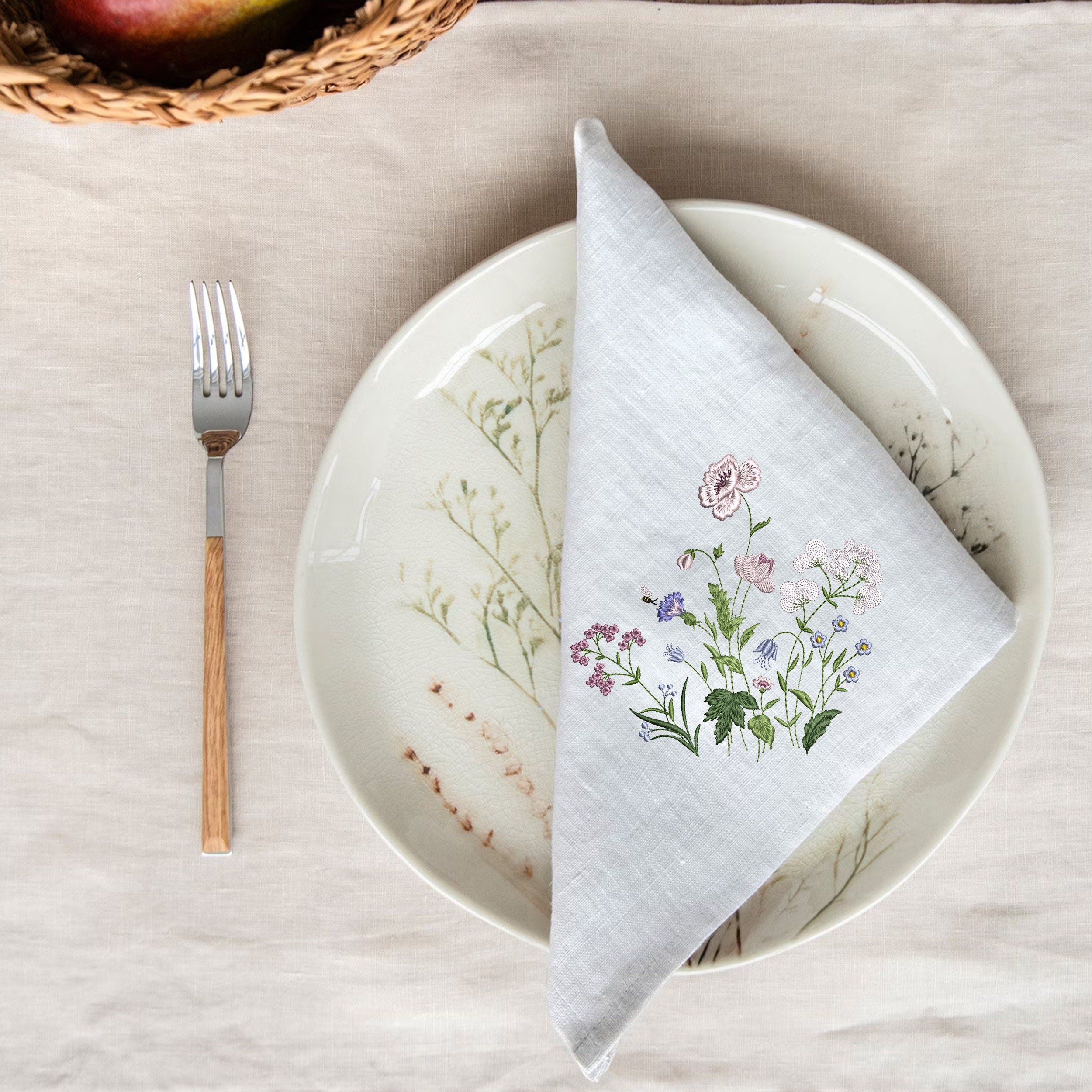 Fantastic Garden Machine Embroidery Design embroidered on a table cocktail napkin
