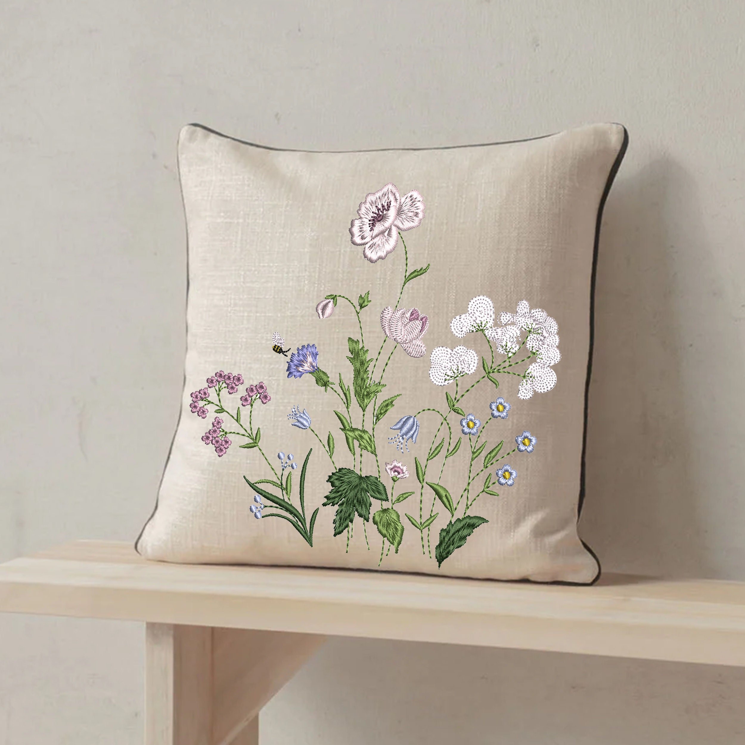 Fantastic Garden Machine Embroidery Design embroidered on a pillow