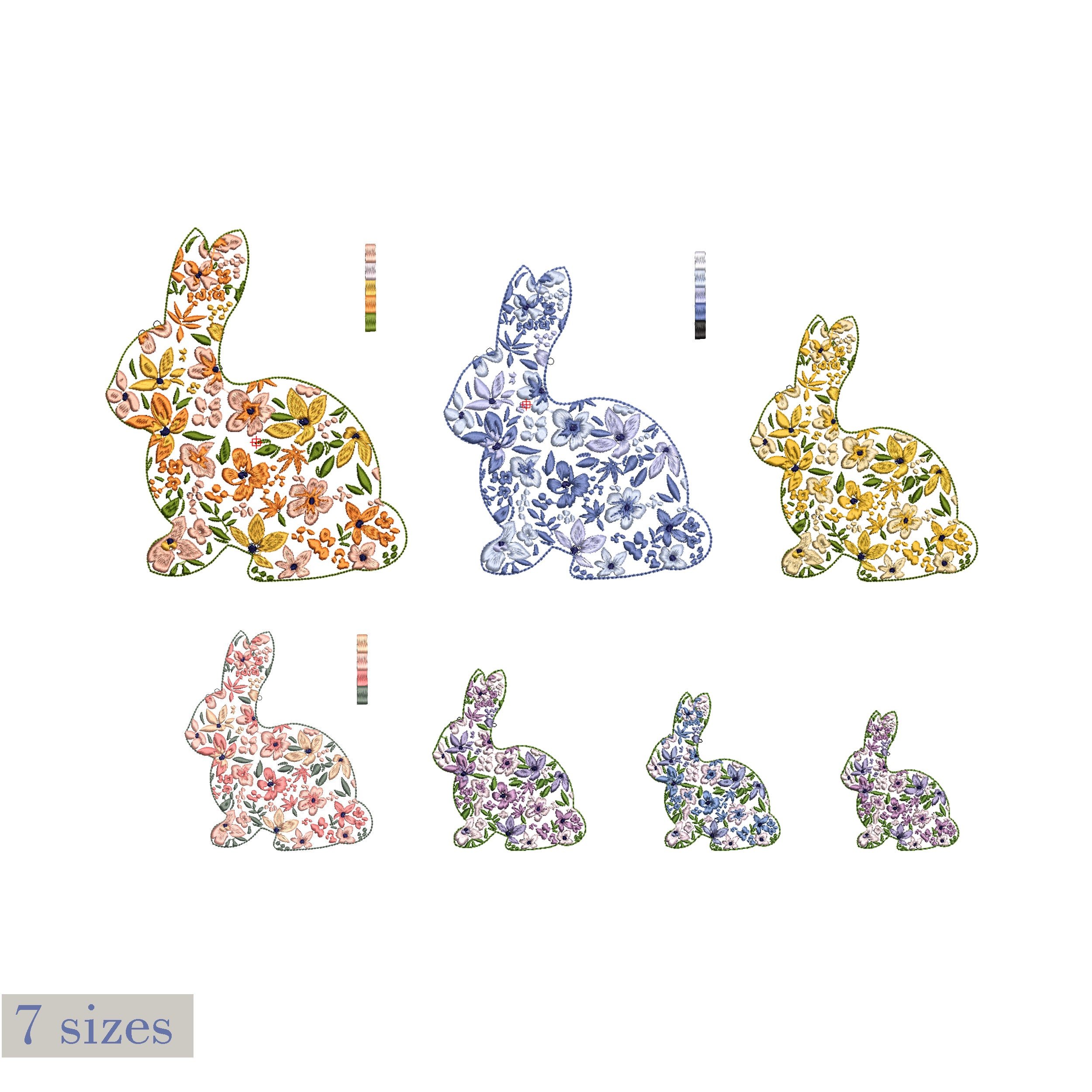 Floral Easter Bunny Machine Embroidery Design Zip File in different colors