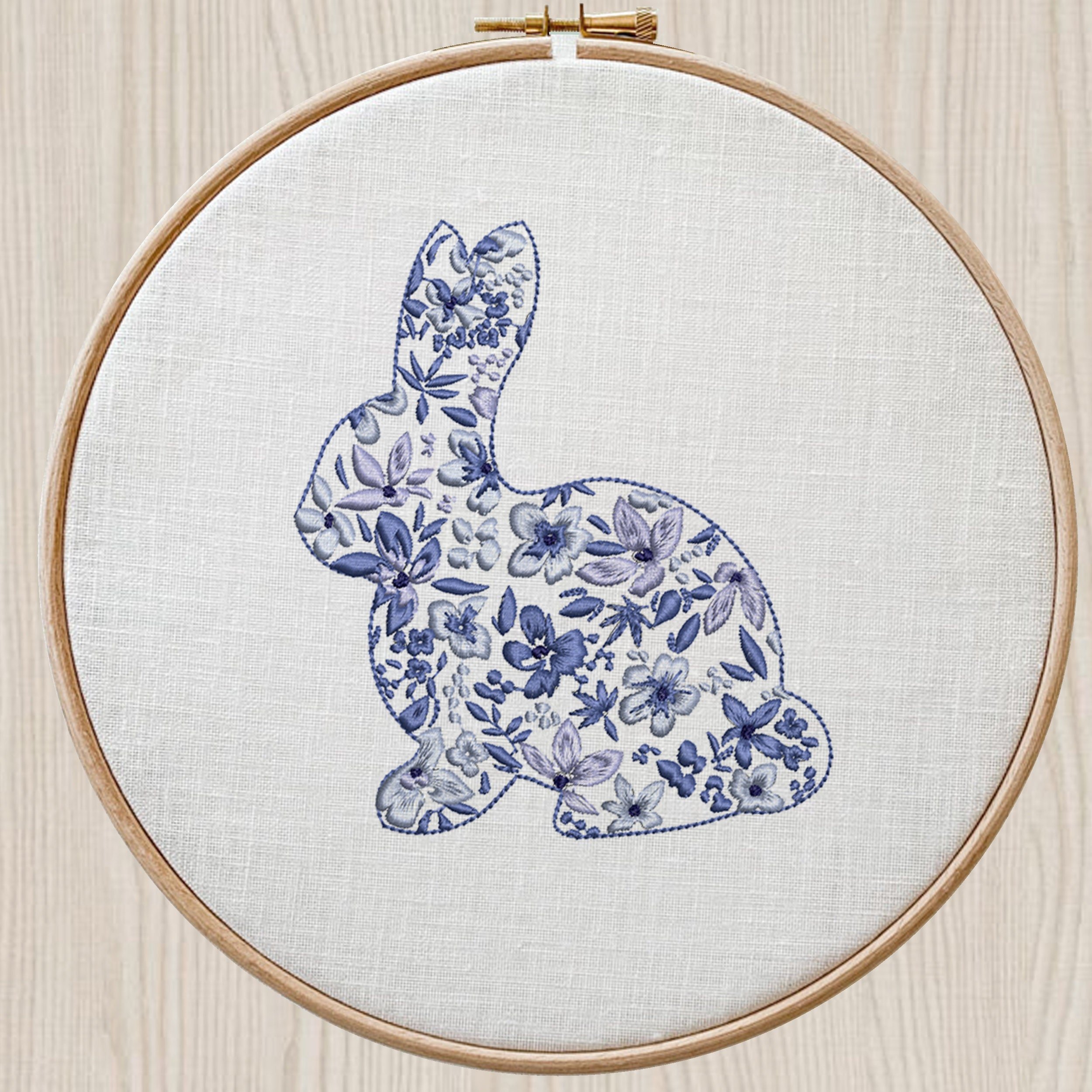 Floral Easter Bunny Machine Embroidery Design Zip File embroidered on a hoop