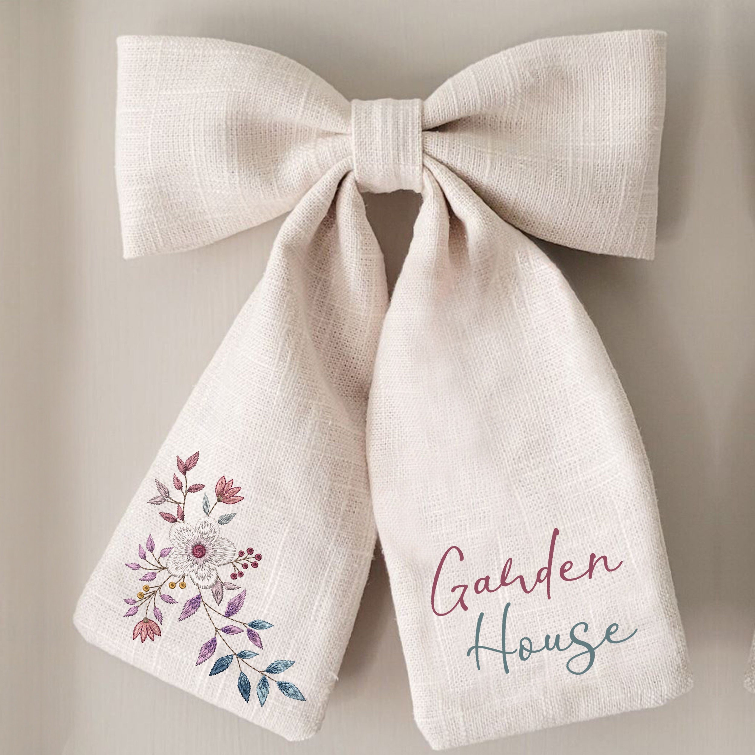 Classic Flower Branch Machine Embroidery Design Pattern zip file embroidered on a bow