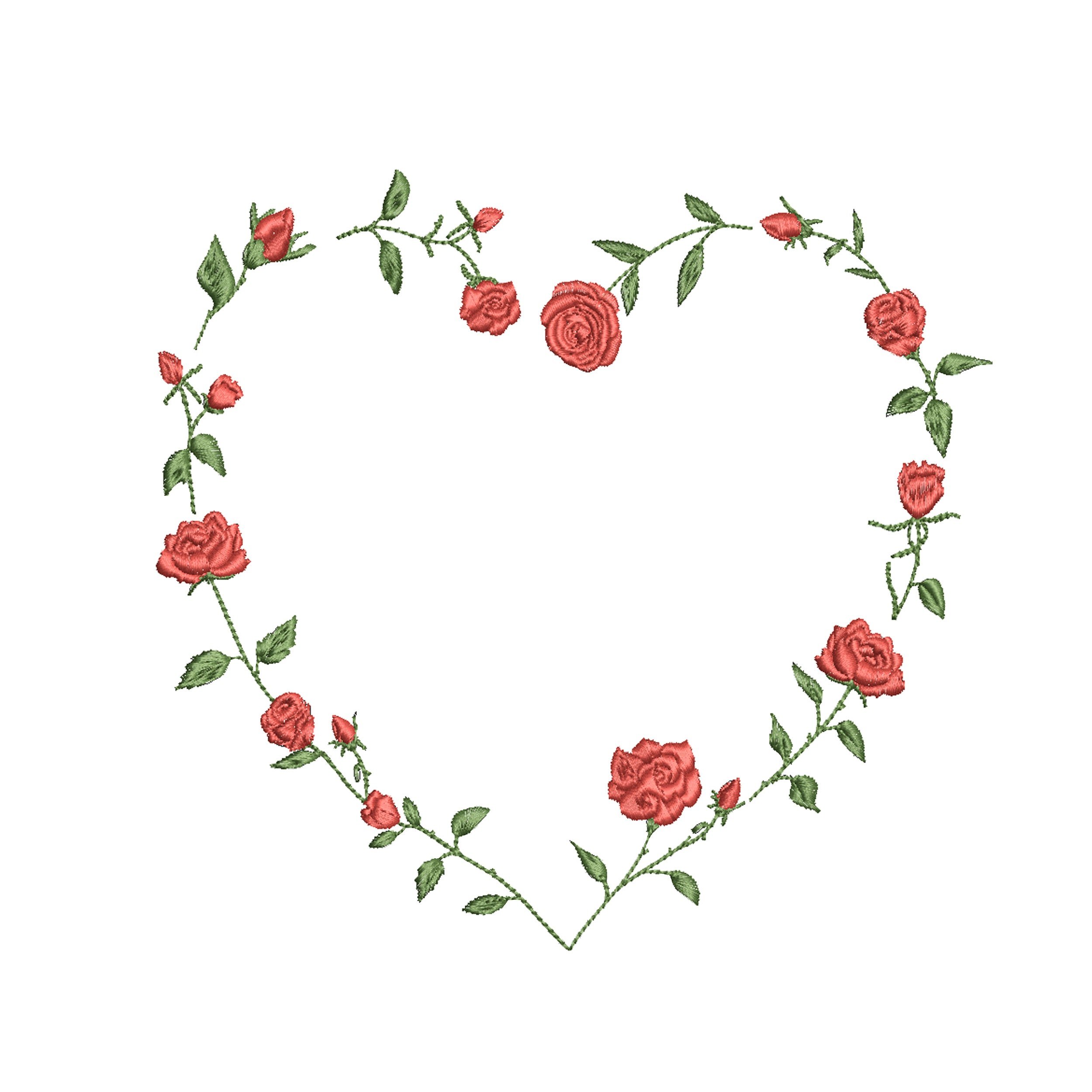 Rose Heart Monogram Wreath Frame Machine Embroidery Design Pattern