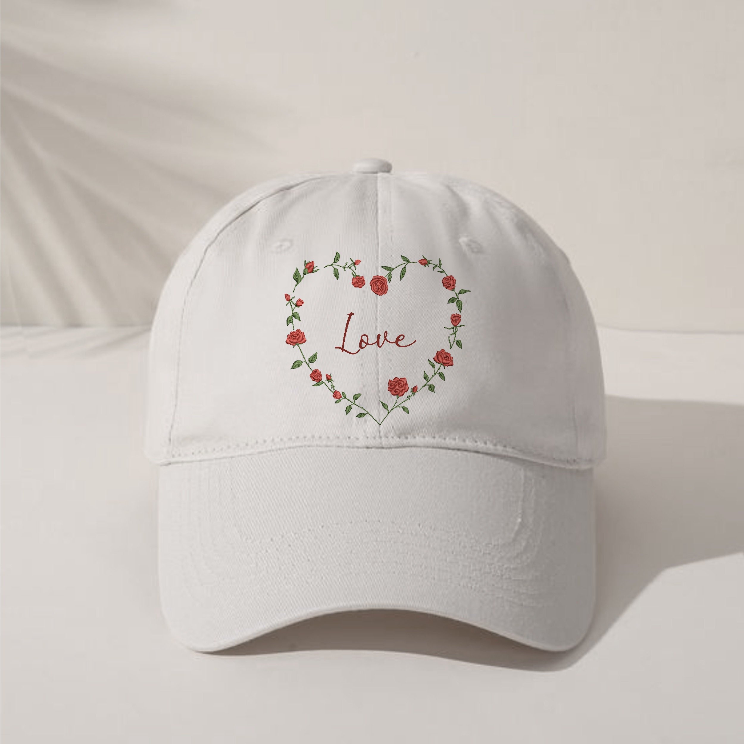 St Valentine's Day Rose Heart Monogram Wreath Frame Machine Embroidery Design Pattern embroidered on a cap