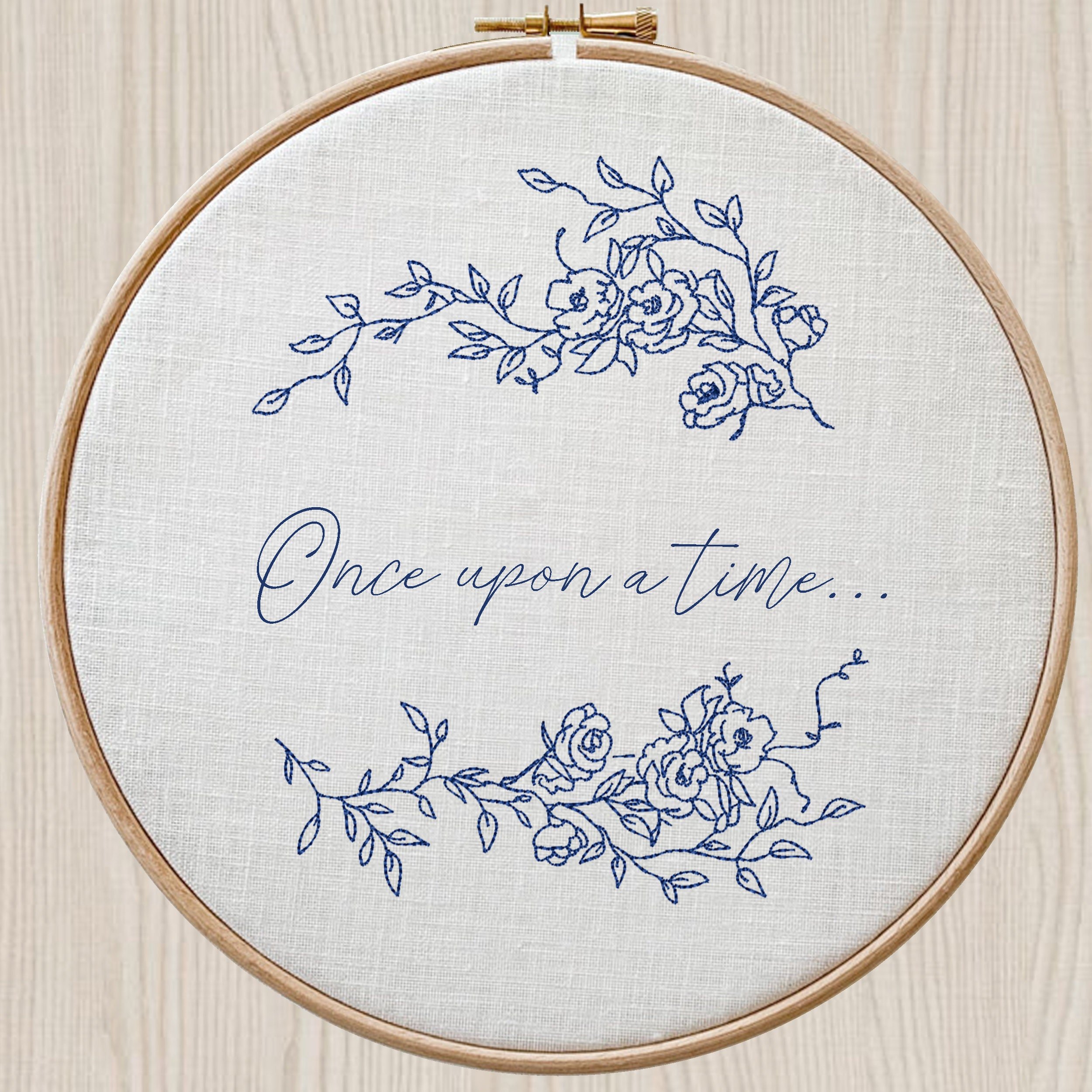 Rose Crest Wreath and Branches Machine Embroidery Design Set embroidered on a hoop