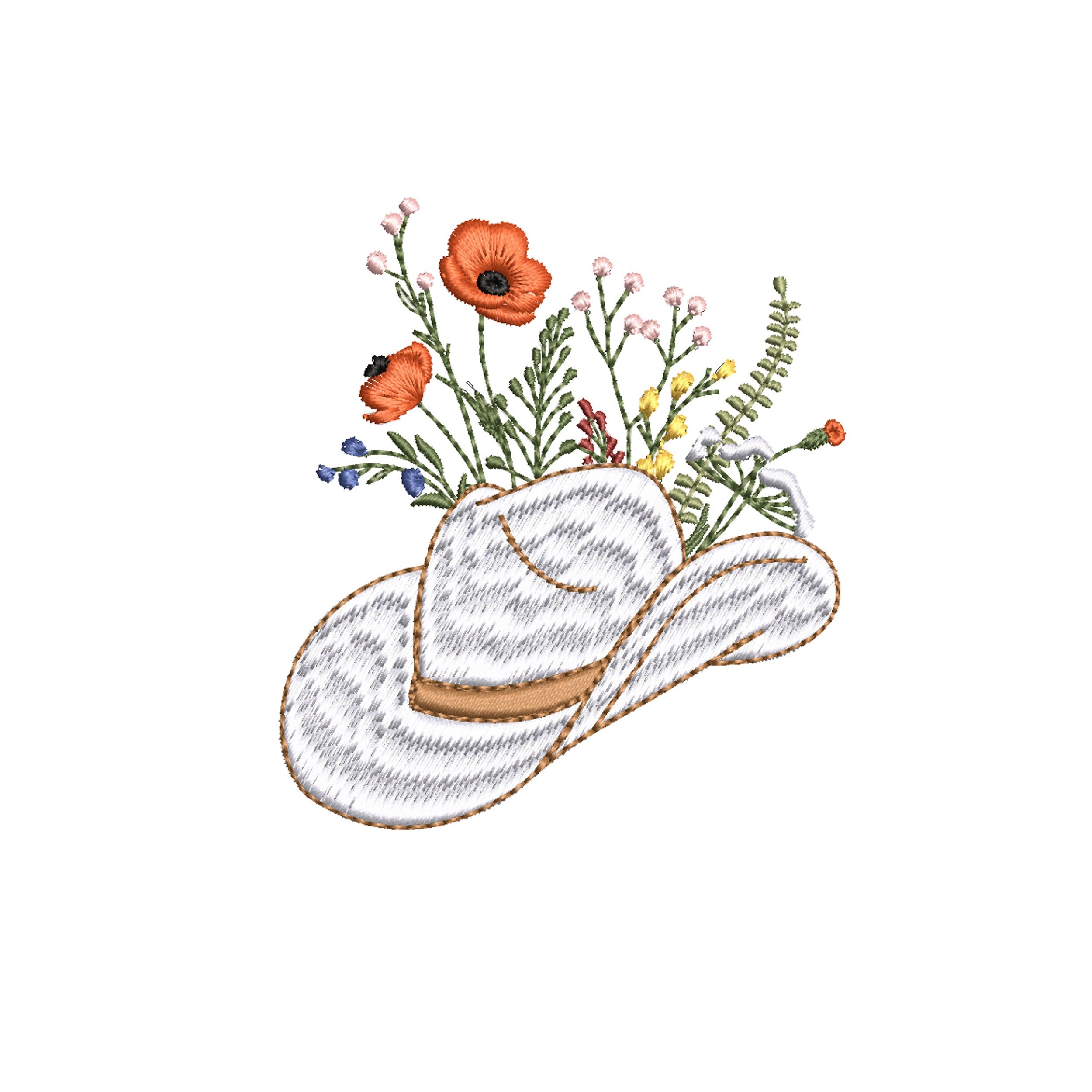 Cowgirl Wildflower Hat Machine Embroidery Design
