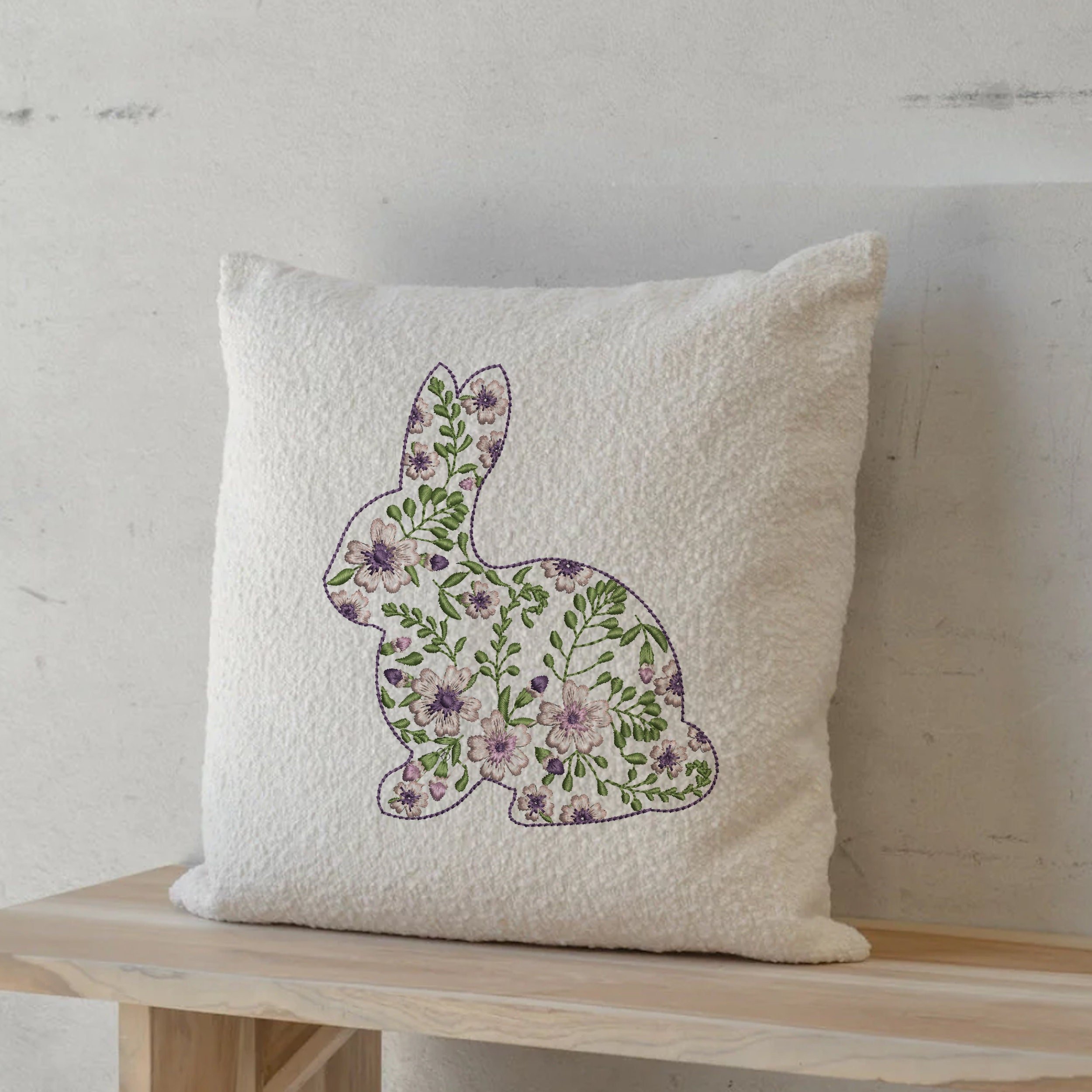 Flower Easter Bunny Machine Embroidery Design File embroidered on a handbag