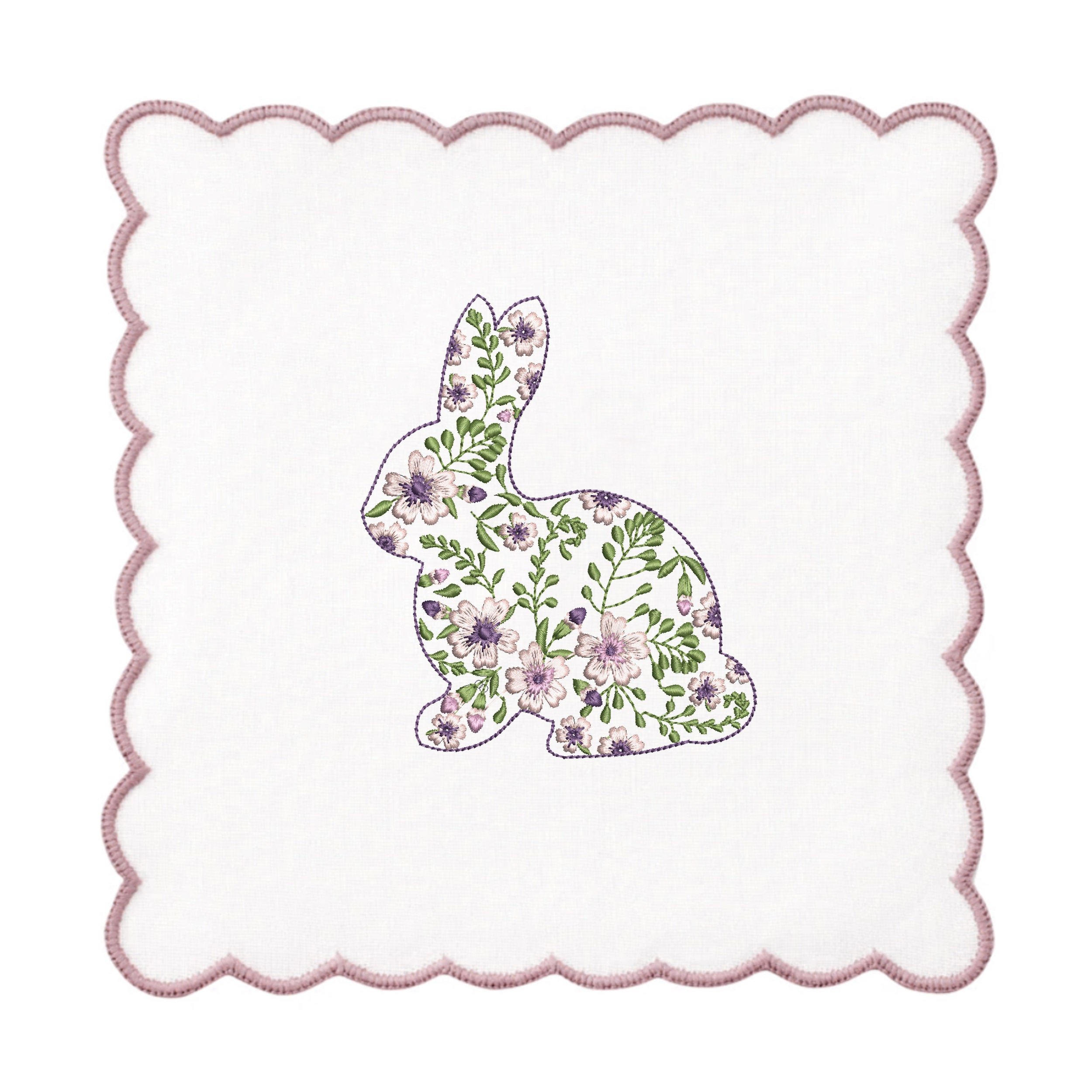 Flower Easter Bunny Machine Embroidery Design File embroidered on a napkin