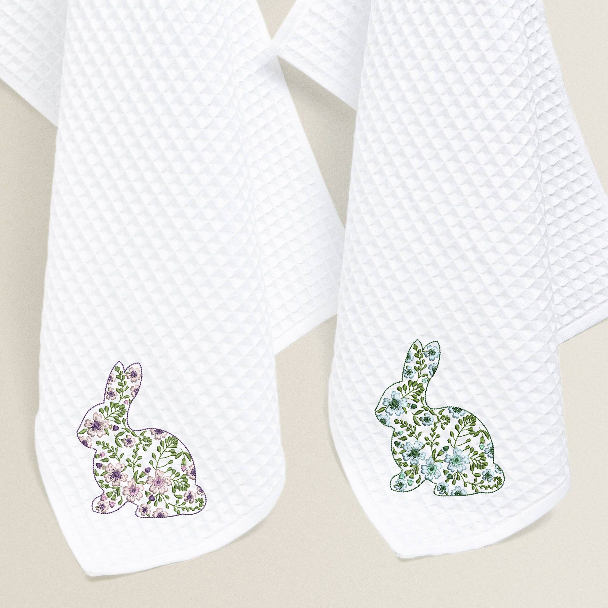 Flower Easter Bunny Machine Embroidery Design File embroidered on a towel