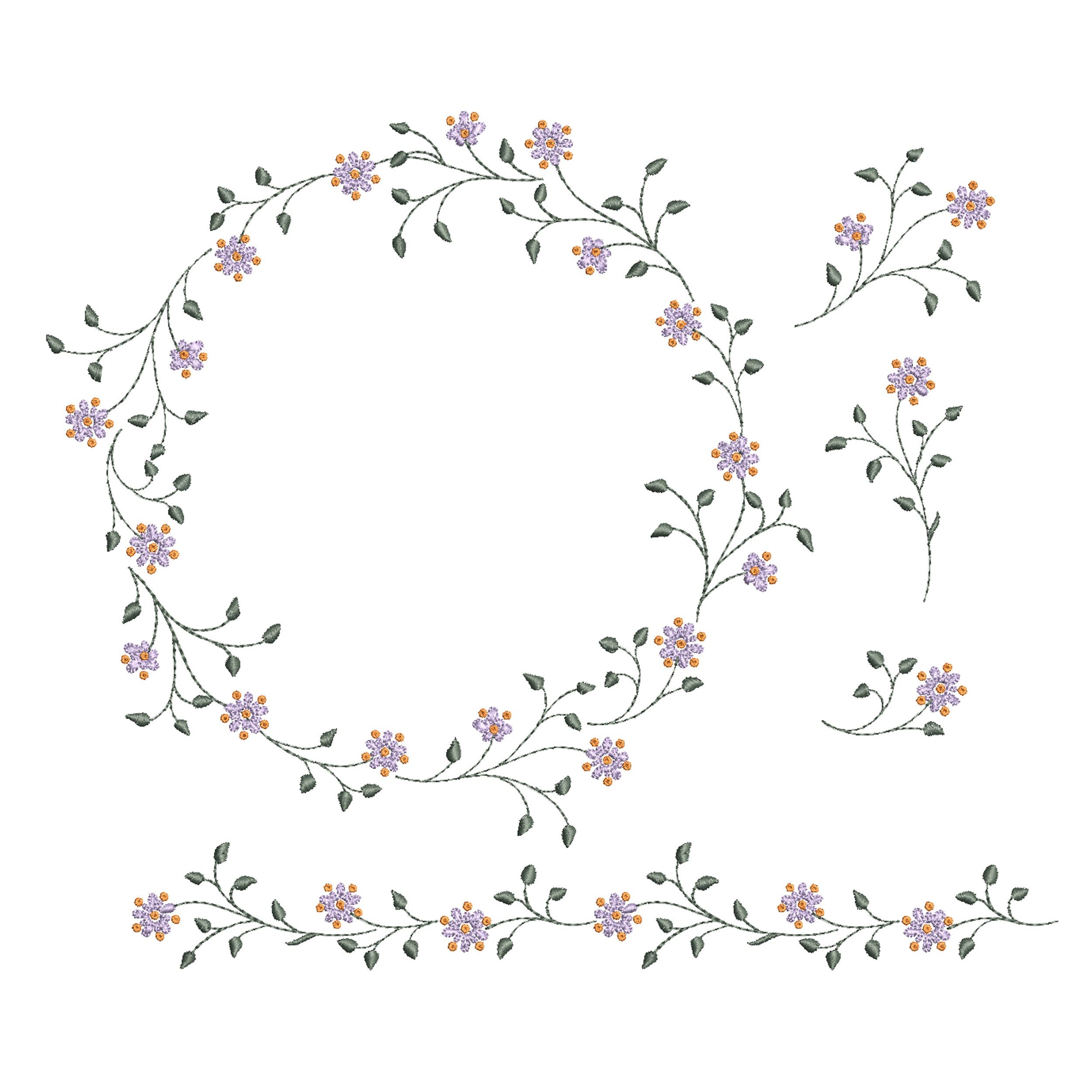 Fairytale Flower Wreath and Border Machine Embroidery Design Bundle
